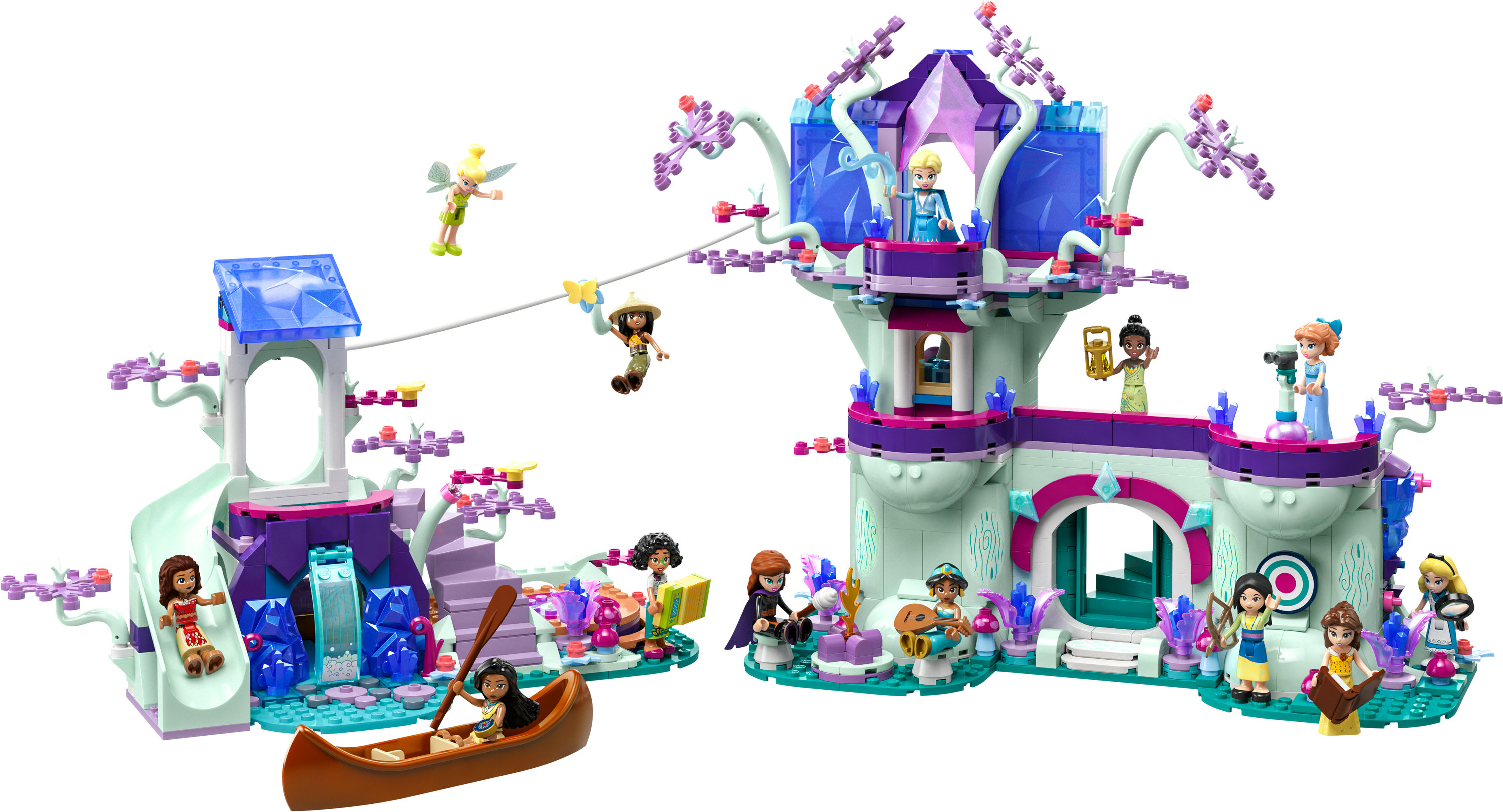 LEGO Disney Princess Schloss-Set mit Rutsche, Kanu, Figuren wie Elsa und Tinkerbell.
