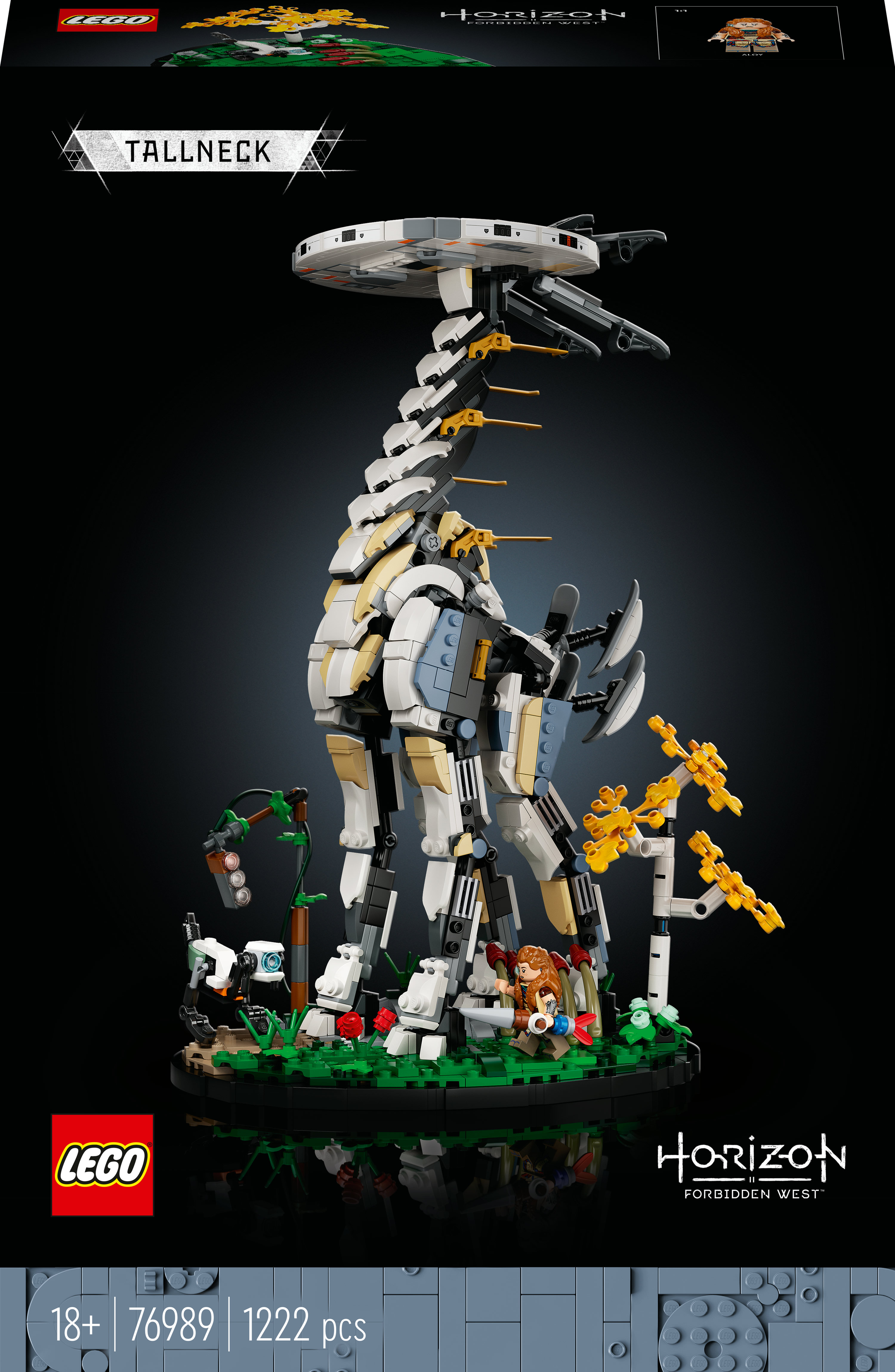 LEGO Horizon Forbidden West Tallneck Set-Box mit detailliertem Modell.