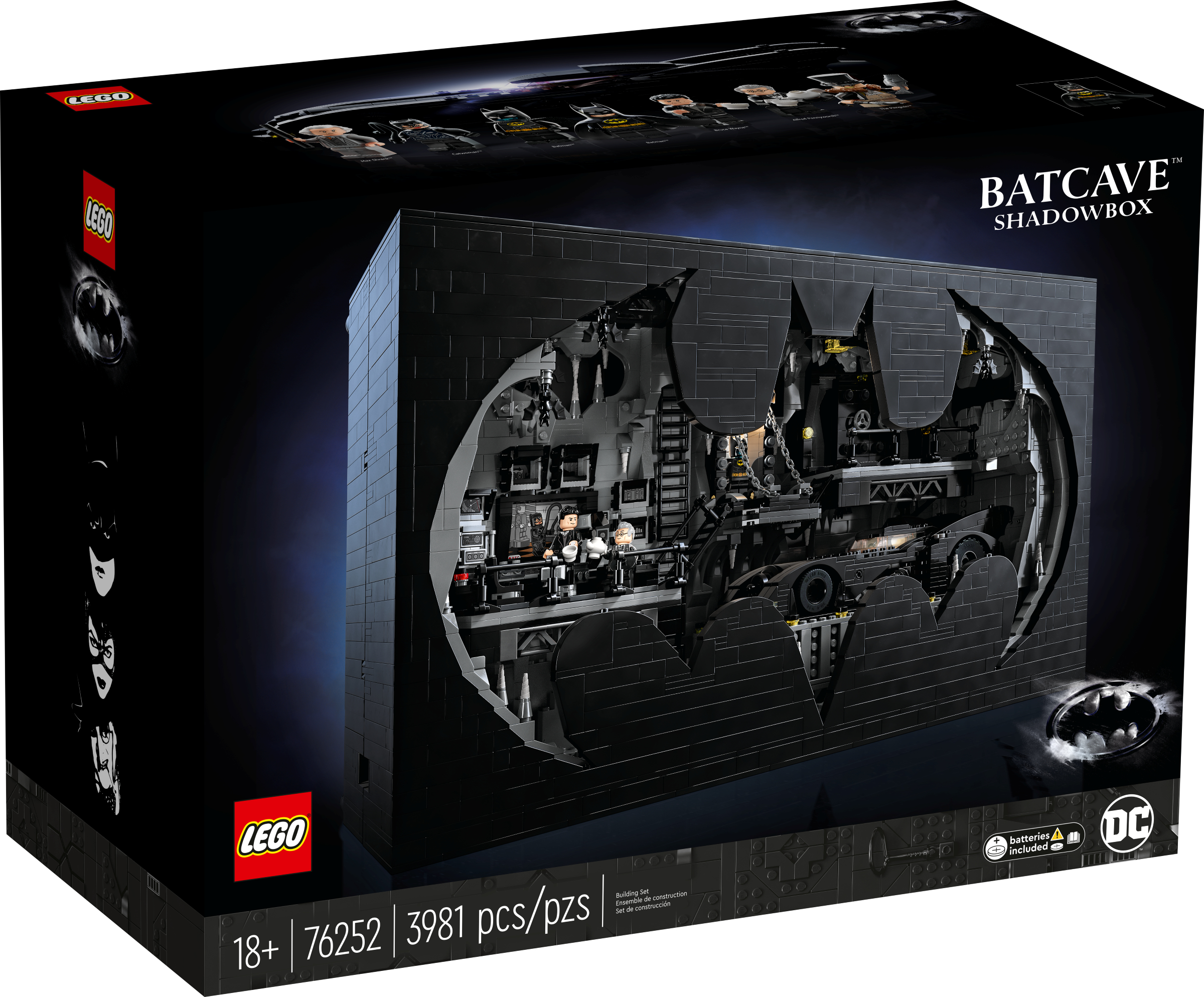 Pudełko zestawu Lego Batman Batcave Shadowbox. Przód przedstawia wnętrze Batcave.