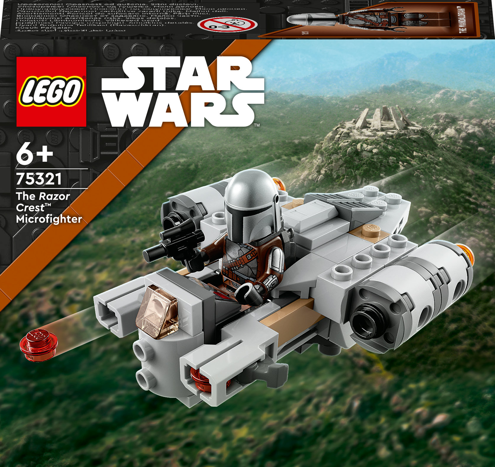 Lego Star Wars Set: Das Razor Crest Microfighter-Modell, mit einer Figur.