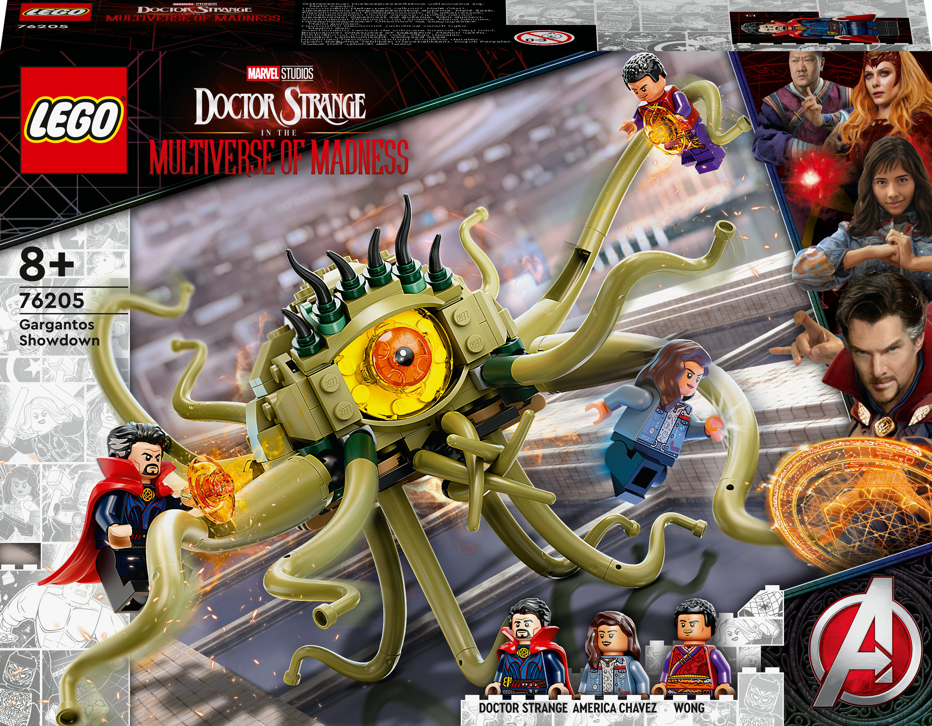 LEGO-Box-Set mit Doctor Strange, Gargantos und anderen Charakteren aus einem Film.