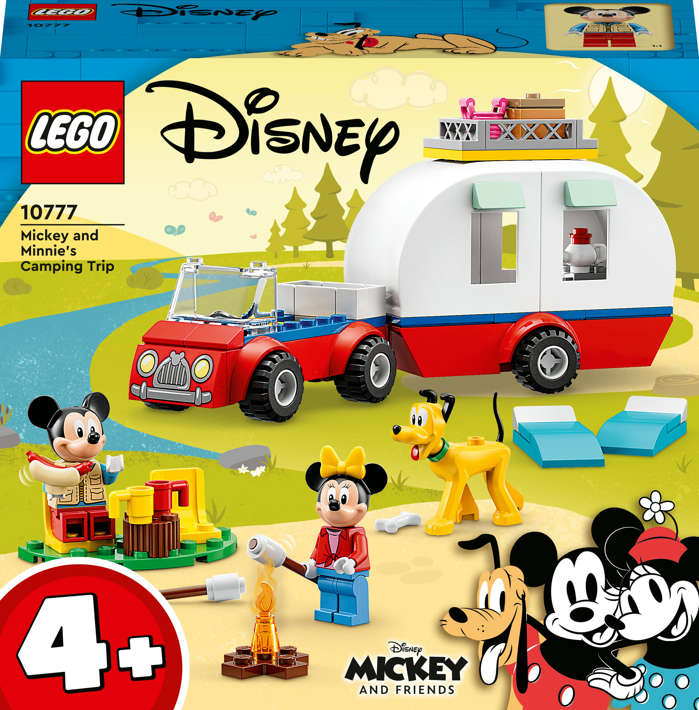 LEGO Disney Mickey ve Minnie'nin Kamp Gezisi set kutusu, figürler ve bir karavan ile.