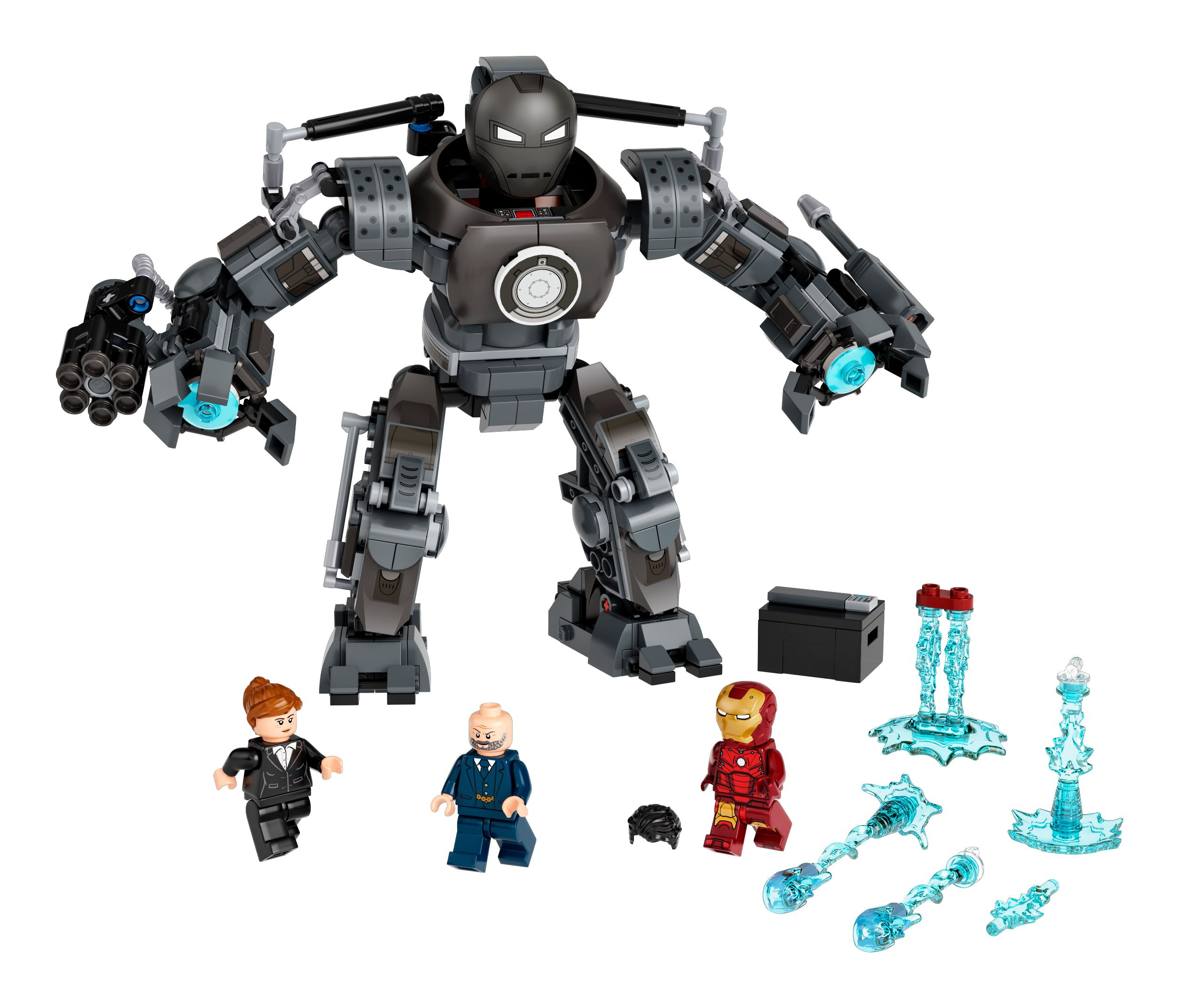Lego Iron Man con minifigure di Iron Man, Pepper Potts e Howard Stark.