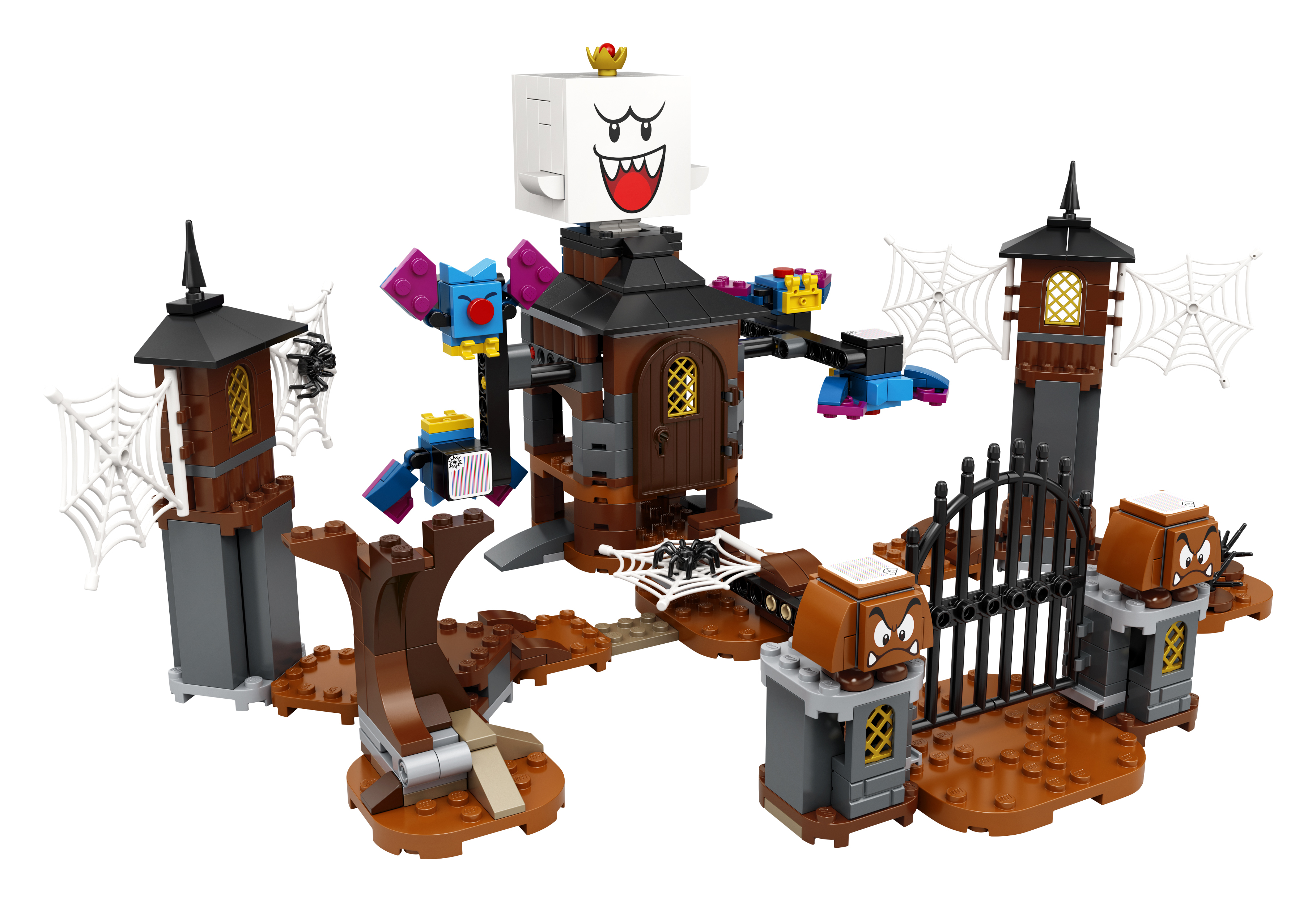 Lego Super Mario set. Scène bevat een spookhuis met Boo, een poort en een boom.