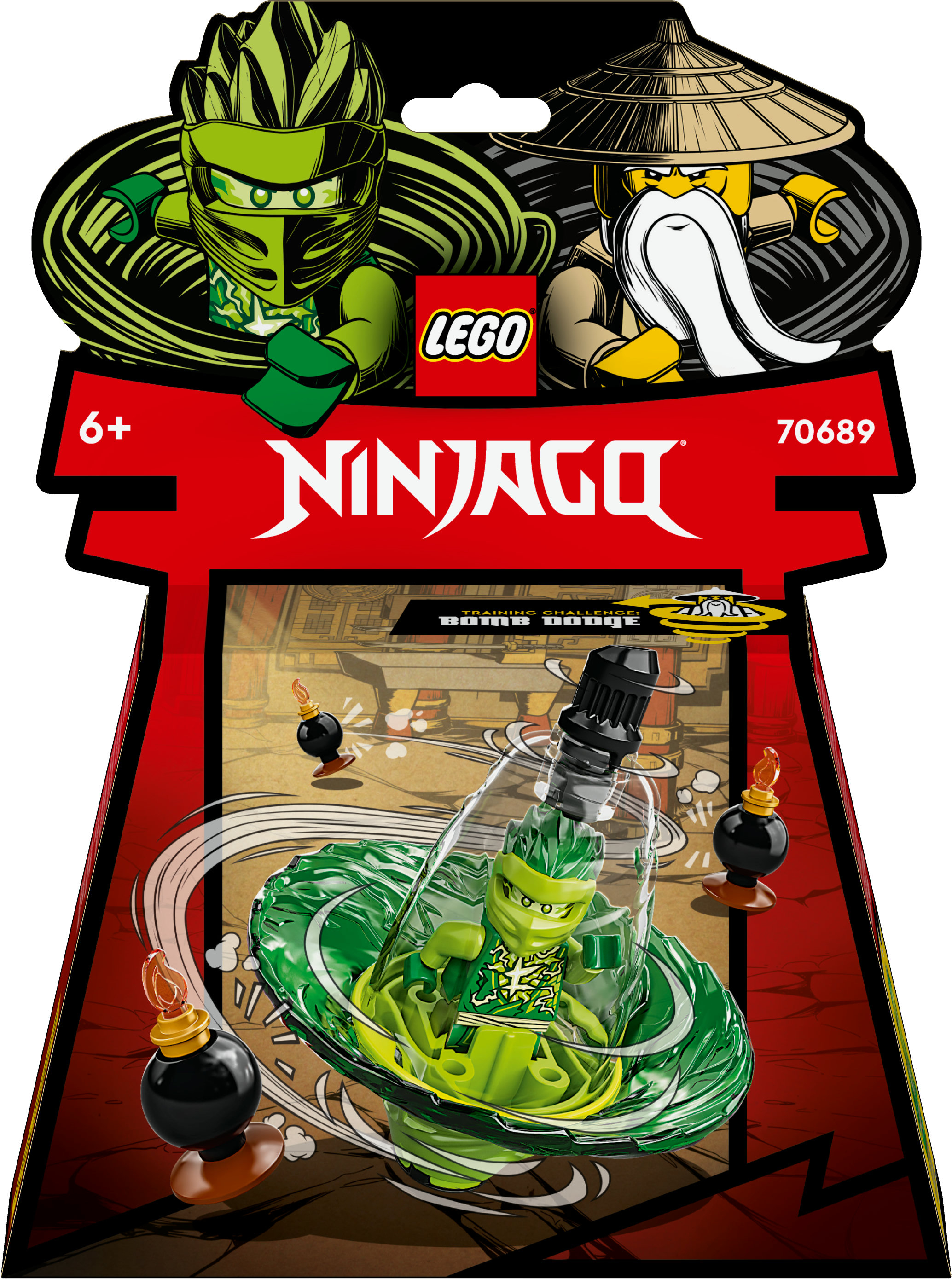 L'emballage du set Lego Ninjago montre un ninja vert dans un verre, avec des bombes noires.