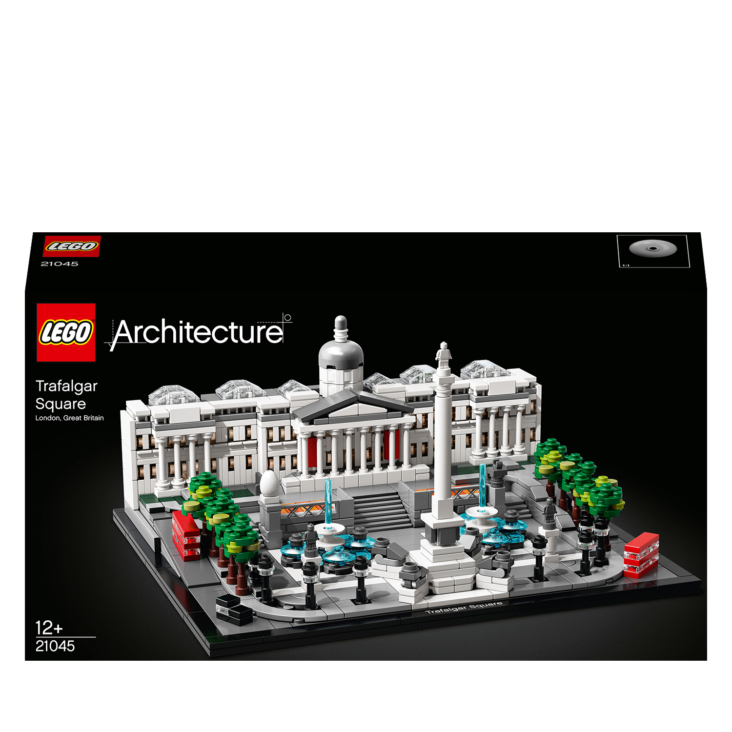Lego Architecture-Set: Trafalgar Square, London, mit Gebäuden und Statuen.