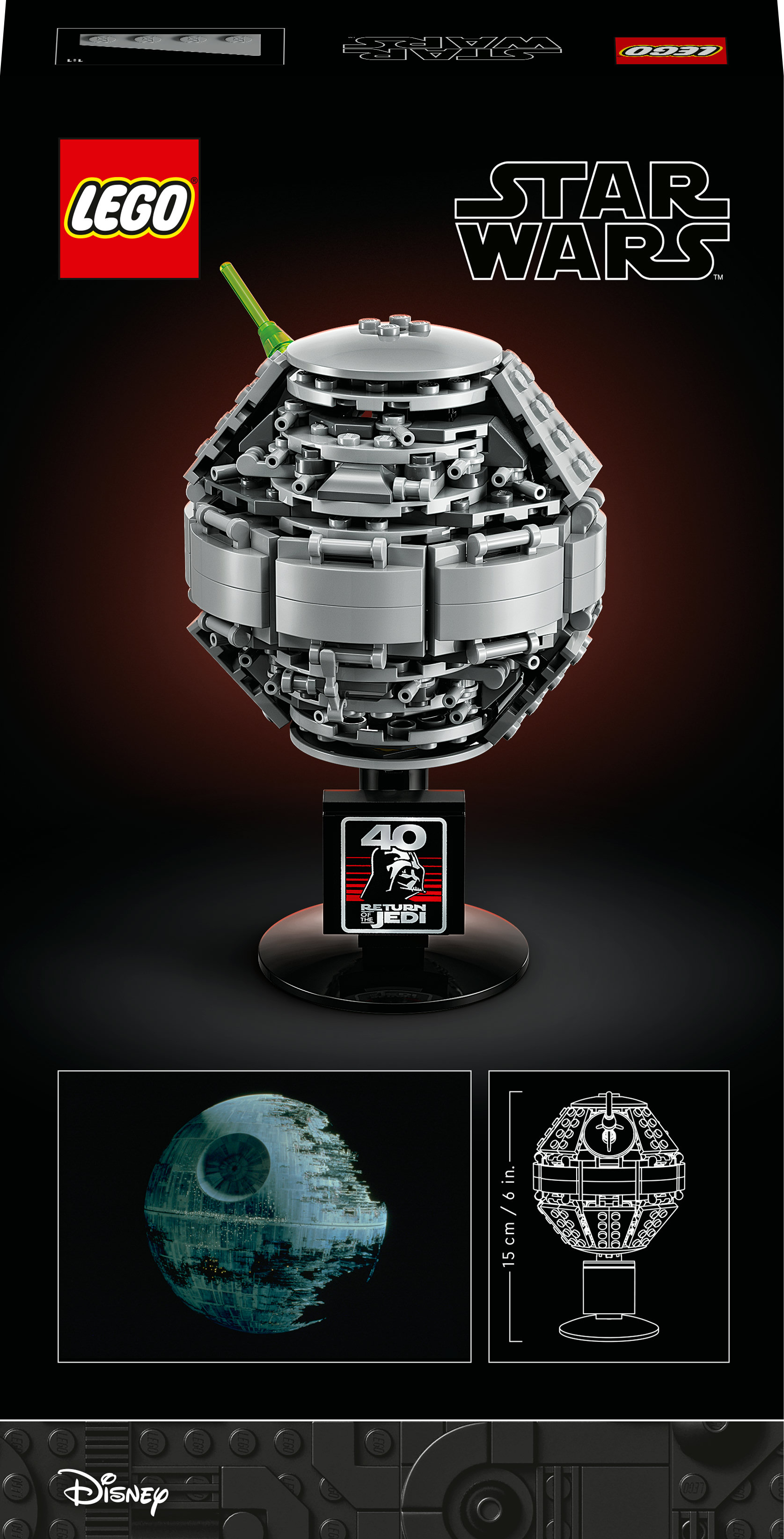 Scatola del set Lego Star Wars Morte Nera. Mostra il modello e disegni tecnici.