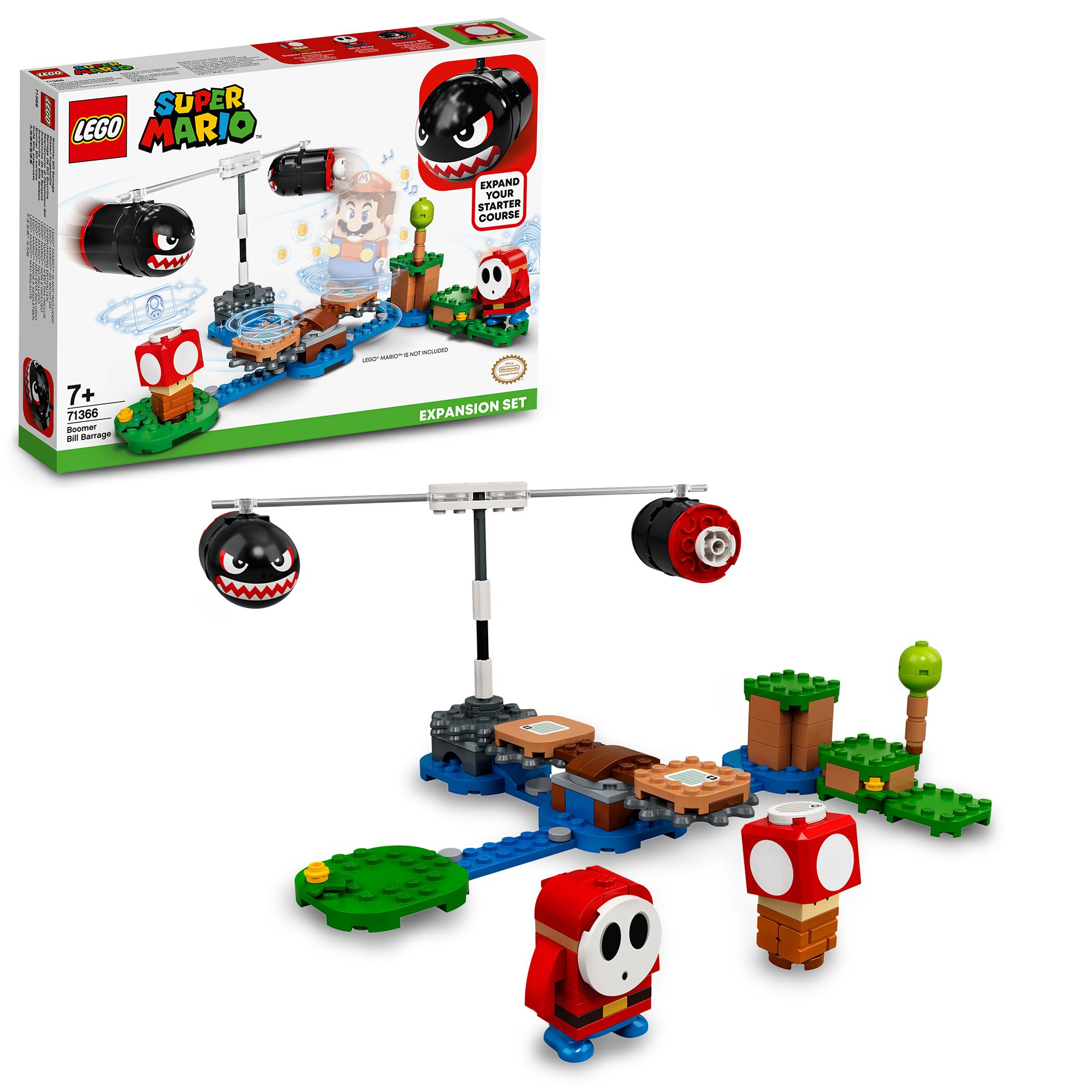 Set Lego Super Mario. Include i tirapiedi neri di Bowser, un fungo e una figura di Shy Guy.