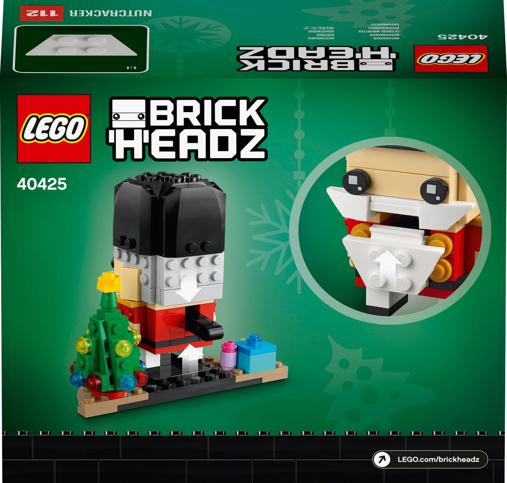 Lego Nutcracker BrickHeadz set box. Shows the Nutcracker and Christmas tree.