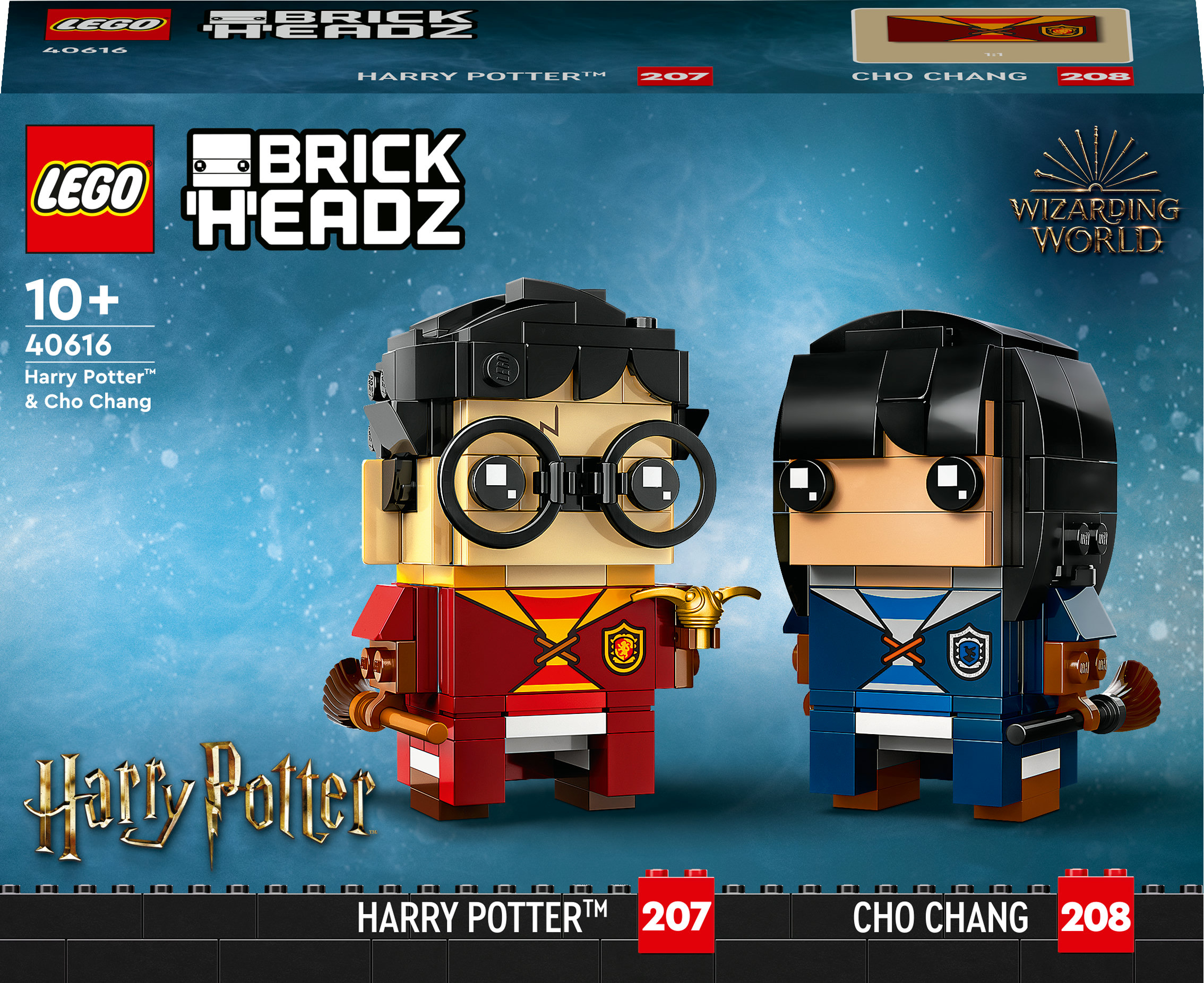 Pudełko zestawu Lego BrickHeadz Harry Potter & Cho Chang. Figurki Harry'ego Pottera i Cho Chang są na pudełku.