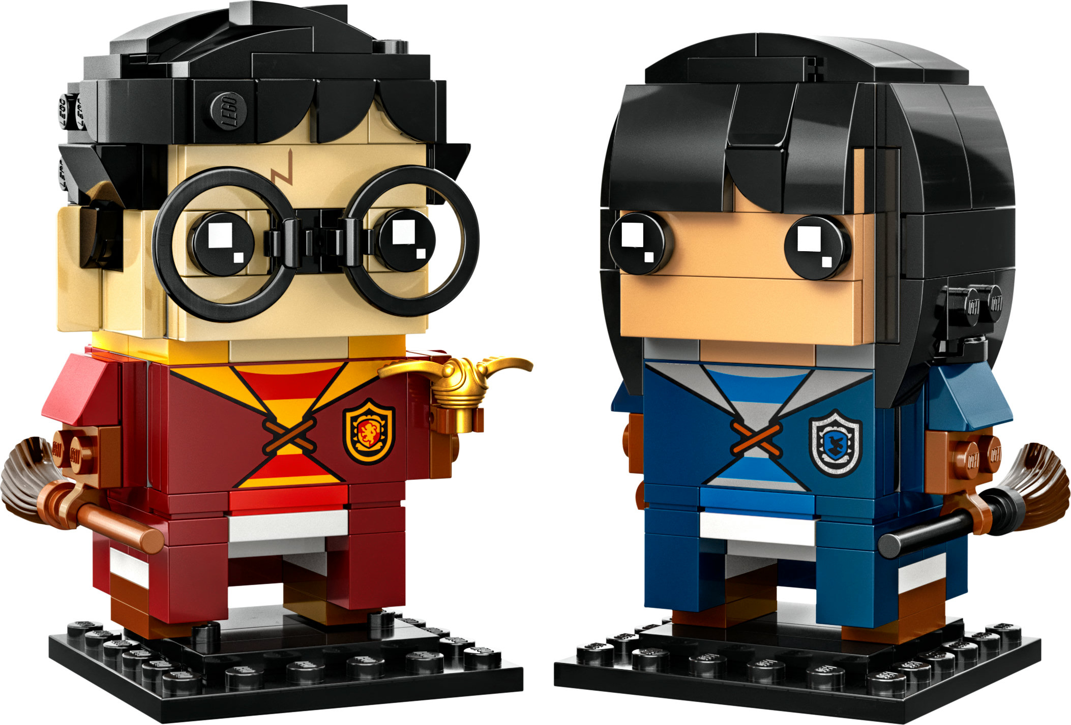 Lego BrickHeadz Harry'ego Pottera i ucznia Ravenclaw, każdy z unikalnymi detalami.