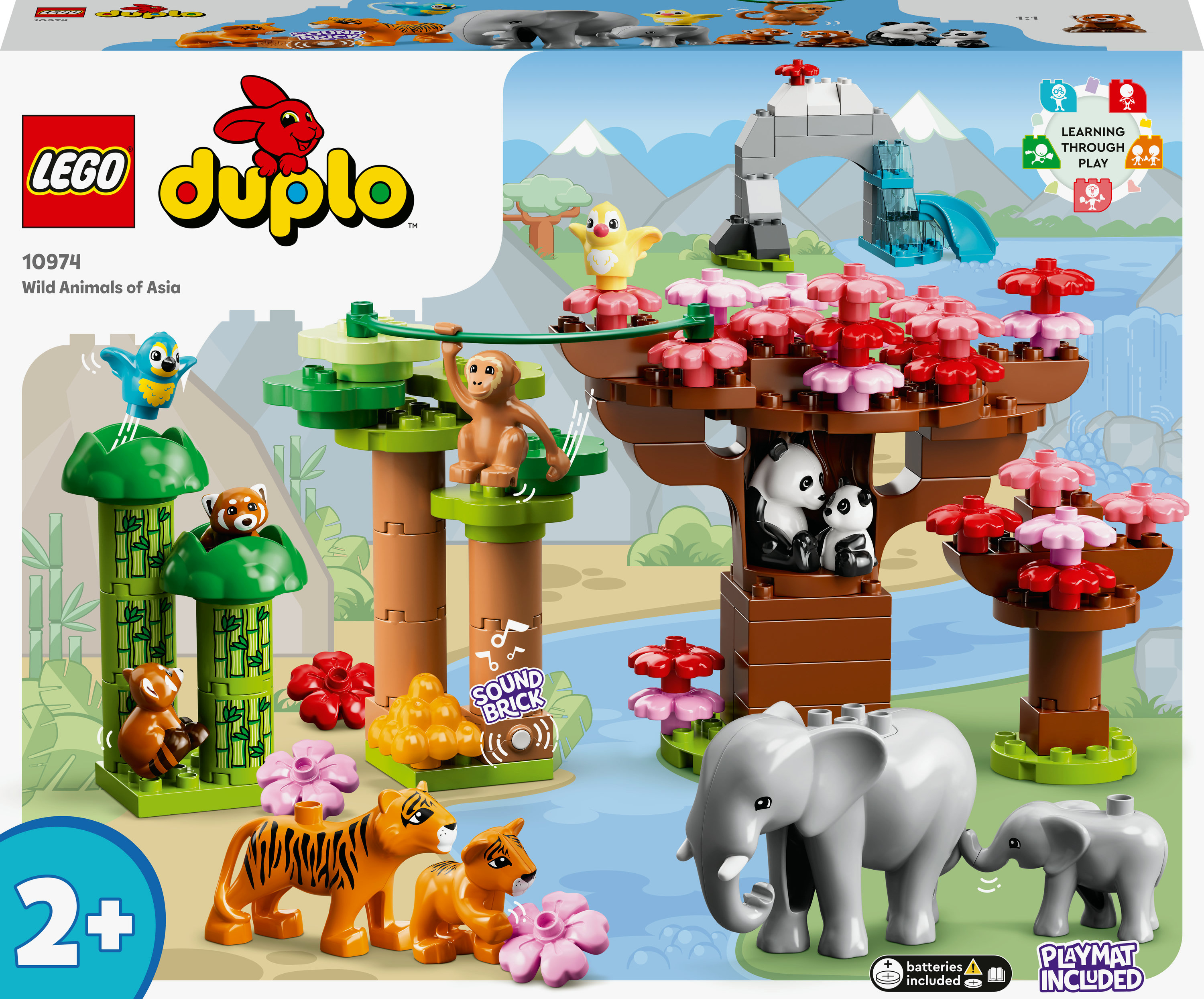 Set Lego Duplo Animales Salvajes de Asia. Animales, árboles y cascada. Brillante y colorido.