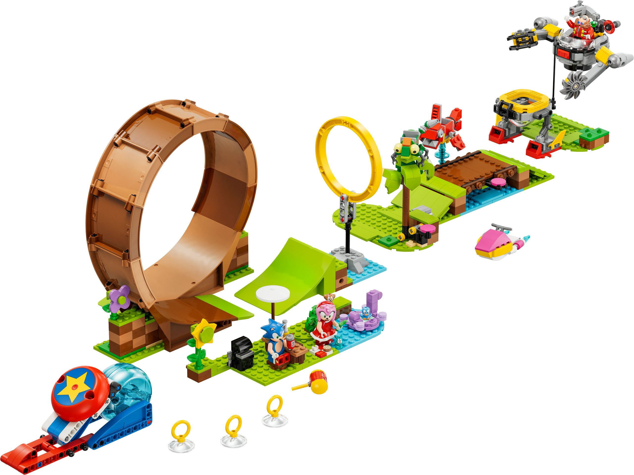 LEGO Sonic the Hedgehog Set. Enthält eine braune Schleife und mehrere andere Strukturen und Figuren.