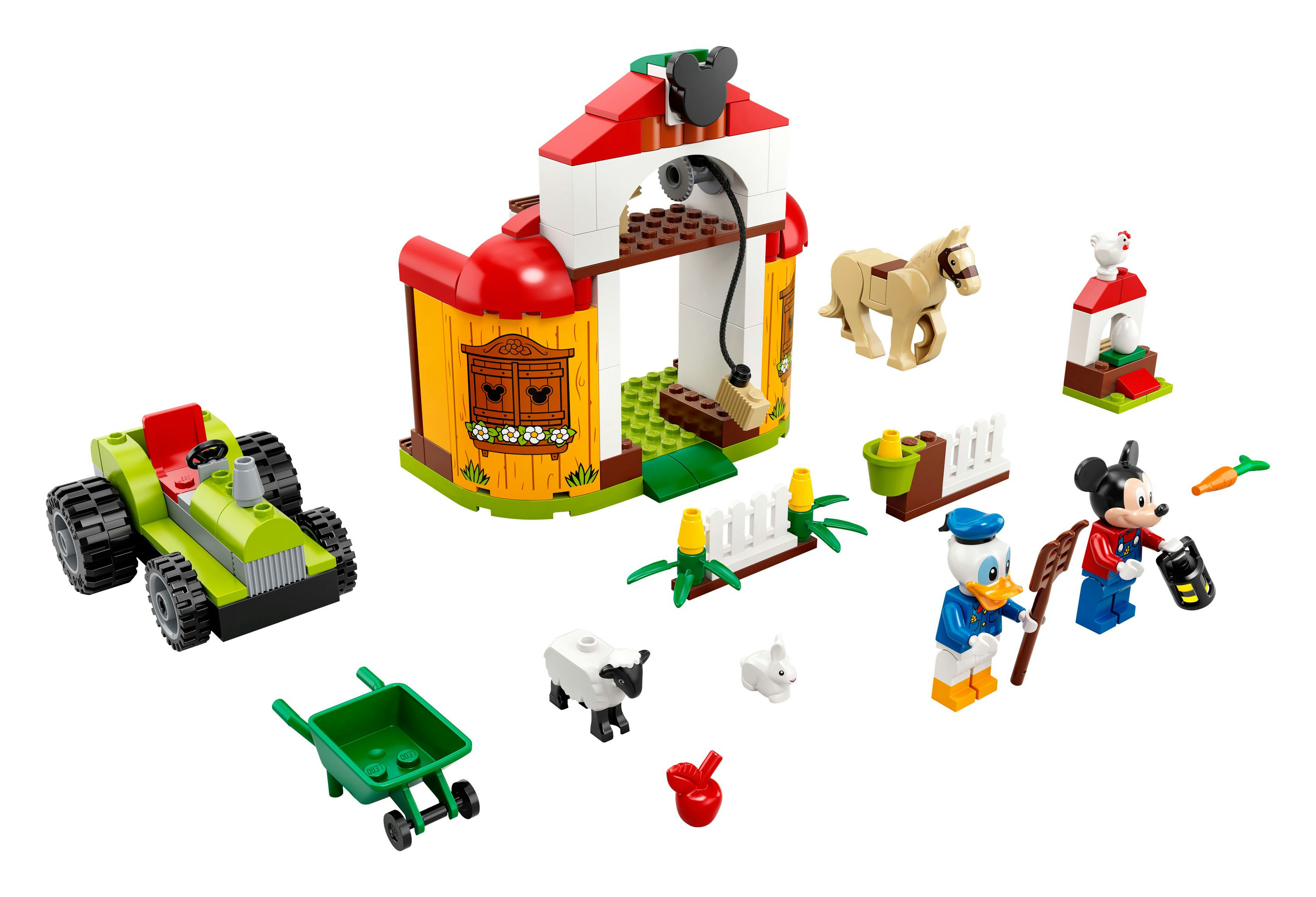 LEGO Mickey & Friends Bauernhof-Set. Traktor, Scheune, Tiere, Micky Maus und Donald Duck Minifiguren.