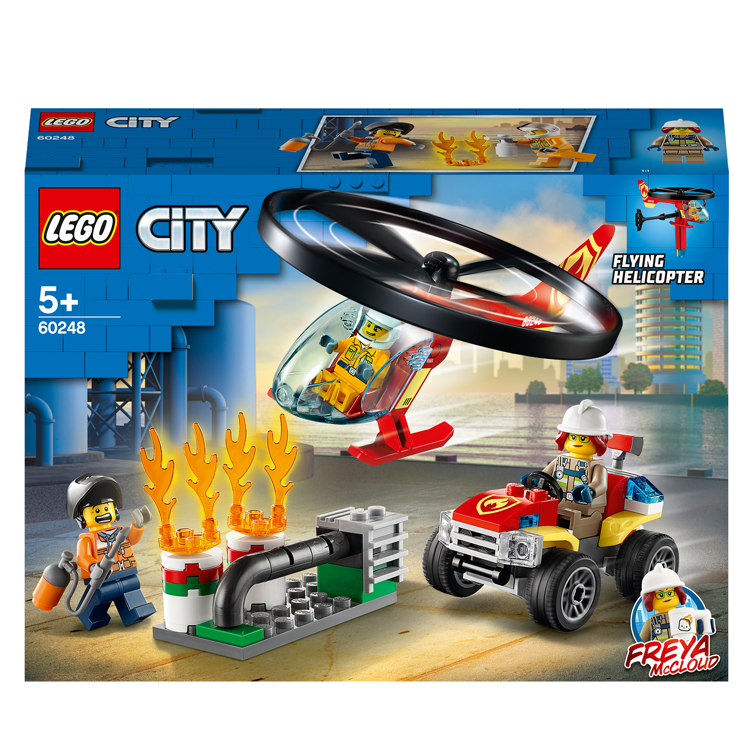 Lego City Box-Set. Enthält einen Hubschrauber, einen Truck mit Feuer und einen Mann mit Feuerlöscher.