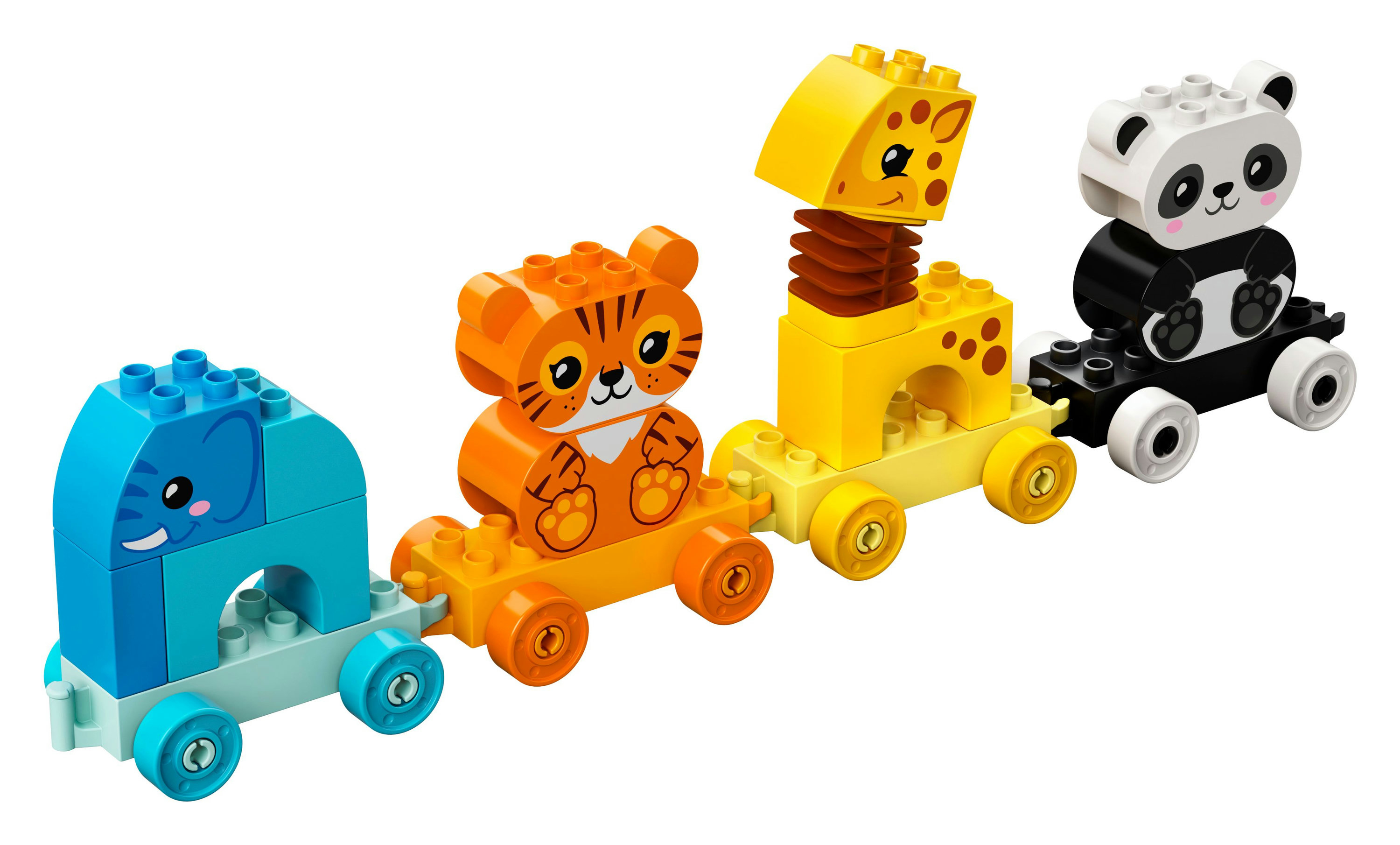 Lego Duplo Zug-Set. Ein Elefant, Tiger, Giraffe und Panda auf den Zugwaggons.