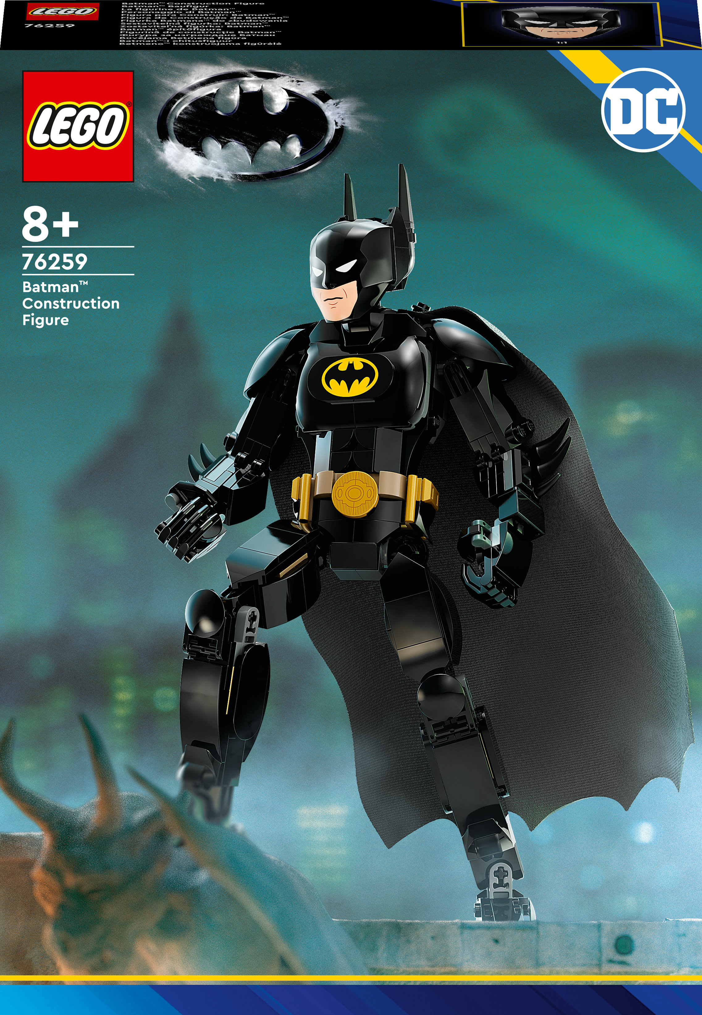 Figura Lego Batman, negro, amarillo y gris, de pie.