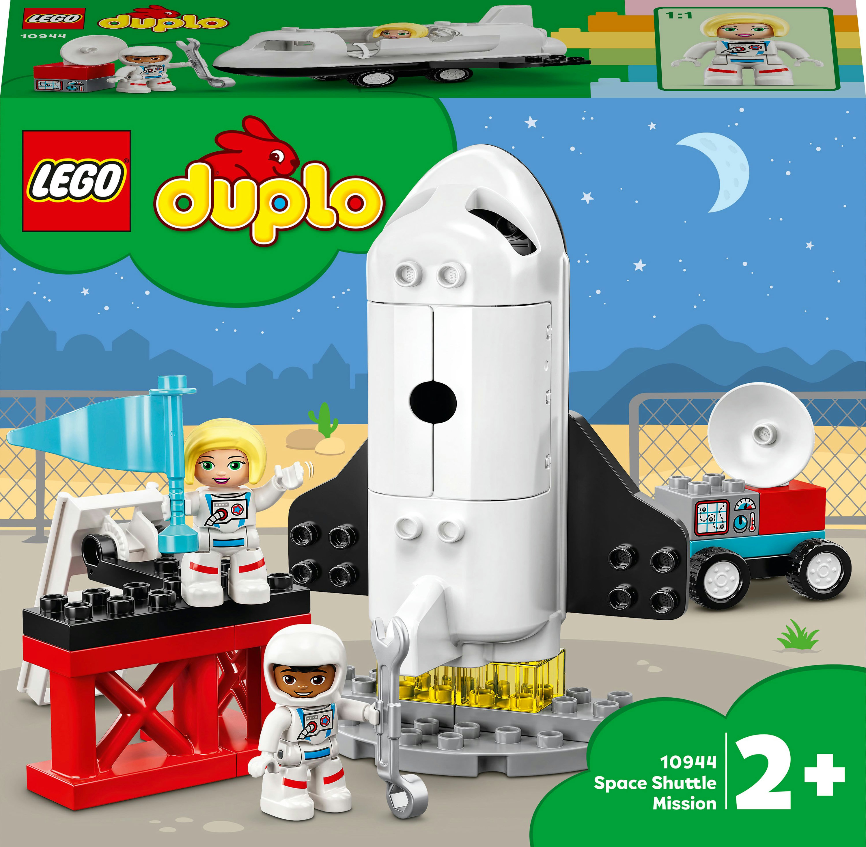 Lego Duplo Space Shuttle Mission Set. Enthält ein weißes Shuttle, Astronauten und einen Rover.