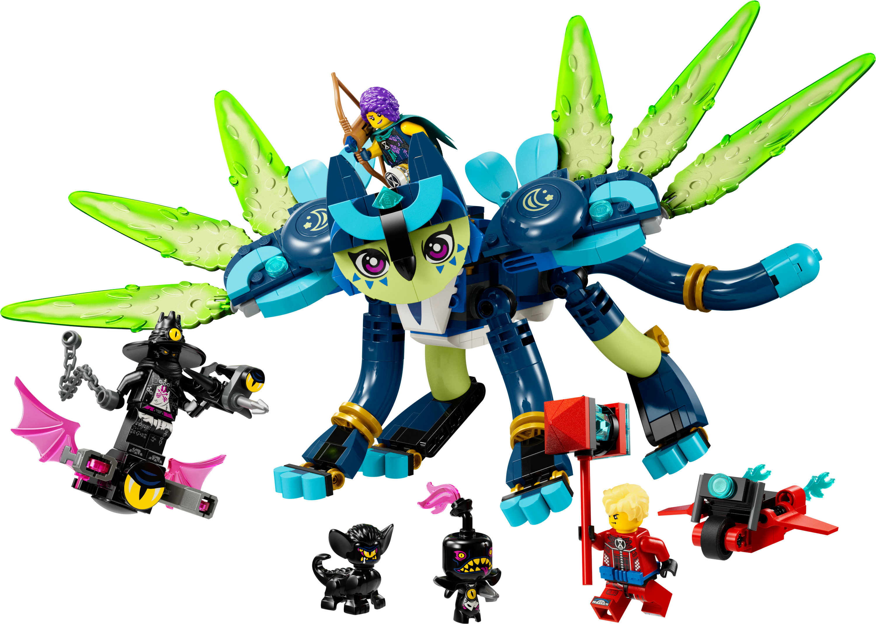 Zestaw Lego Ninjago: Mech-kot z figurkami i elementami fantasy.