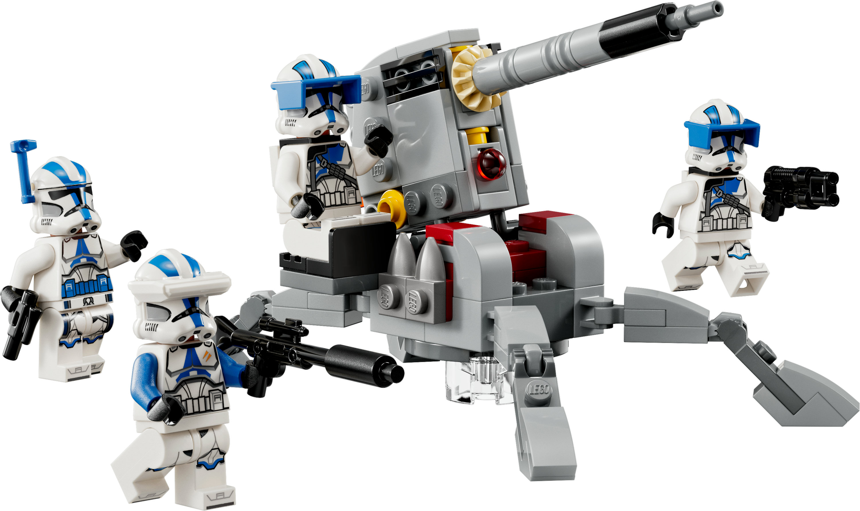 Lego Star Wars Set mit Klonkriegern und einer Kanone. Die Truppen tragen weiße und blaue Rüstungen.