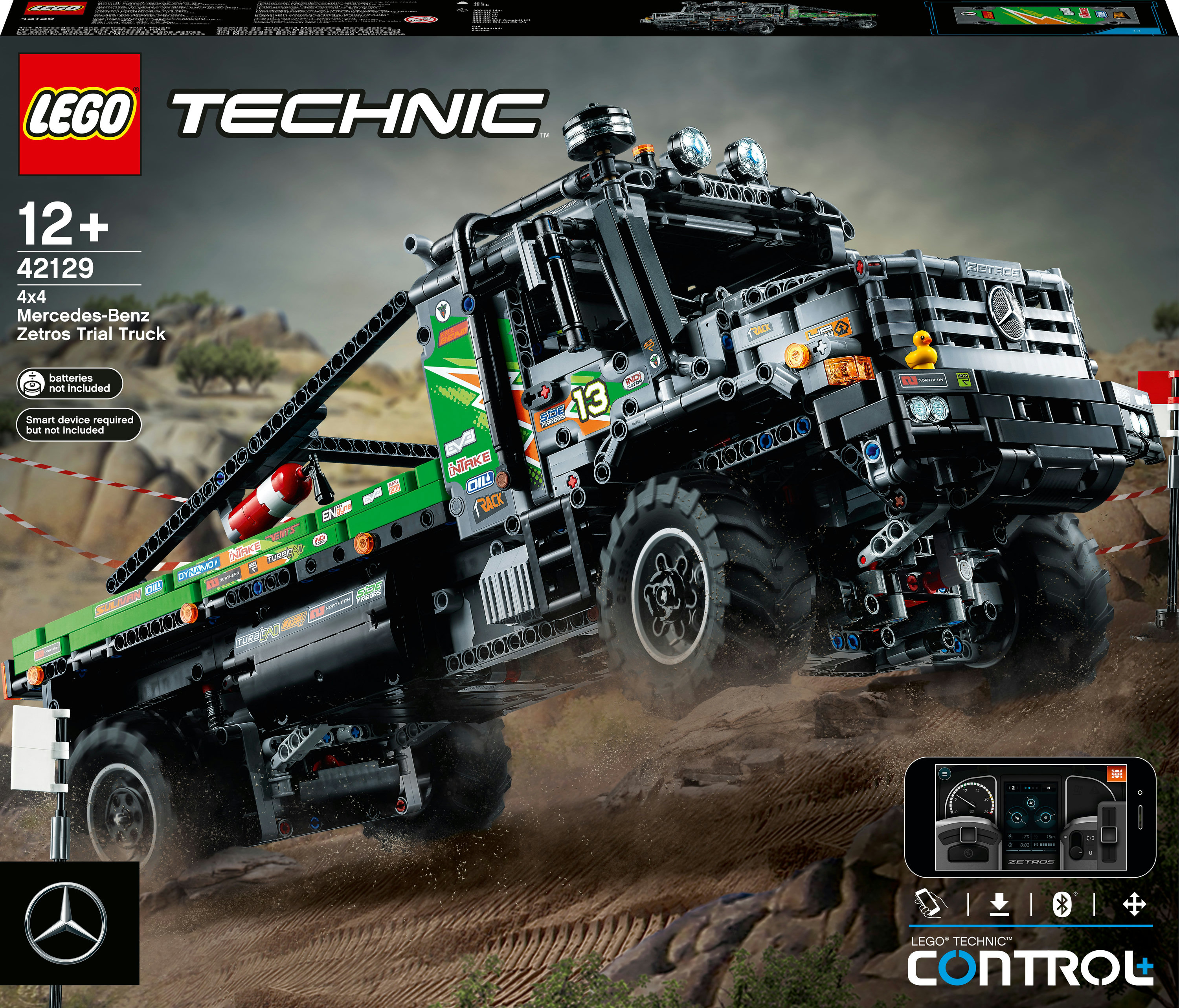 Pudełko zestawu LEGO Technic dla 4x4 Mercedes-Benz Zetros Trial Truck, z czarno-zielonym designem.