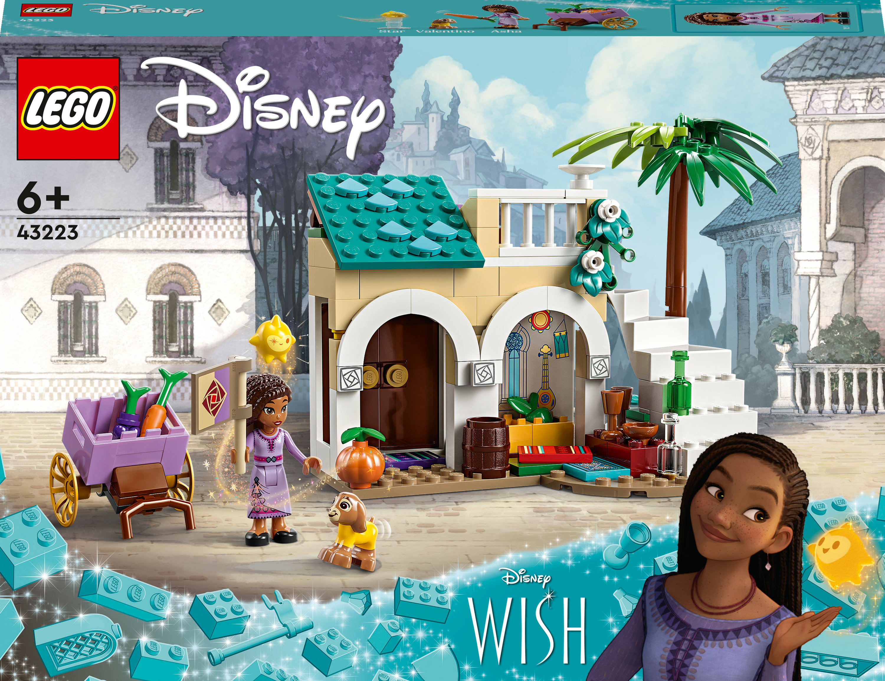 Zestaw Lego Disney Wish. Zawiera dom, postacie i elementy z filmu.