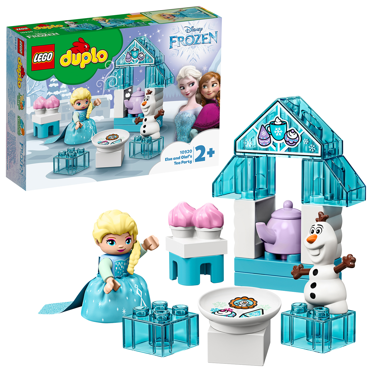 Lego Duplo Frozen Elsa und Olafs Teeparty-Set. Enthält Figuren, Tisch und Bauelemente.