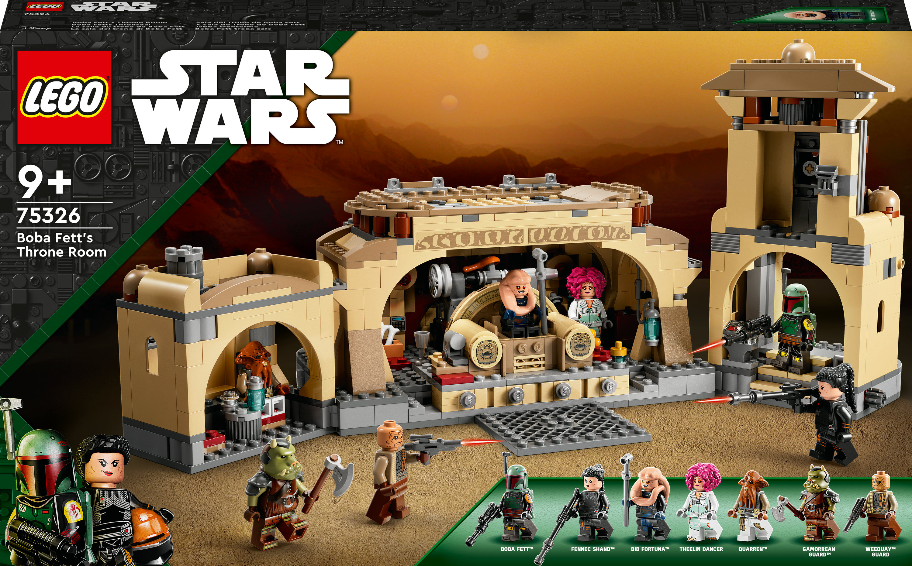 Un set Lego Star Wars de la Sala del Trono de Boba Fett con varias minifiguras.