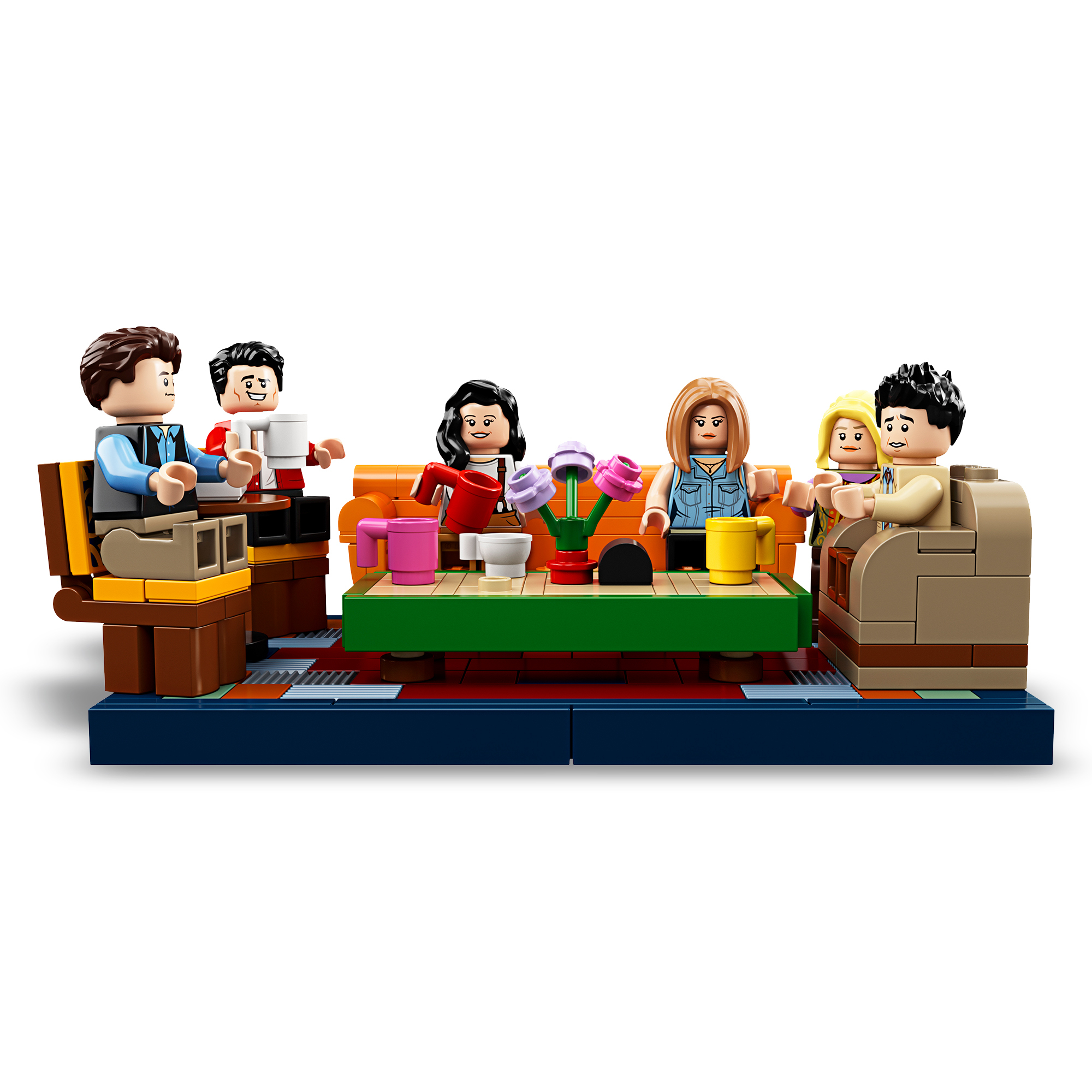 Zestaw LEGO przedstawiający serial Friends z postaciami na kanapie.