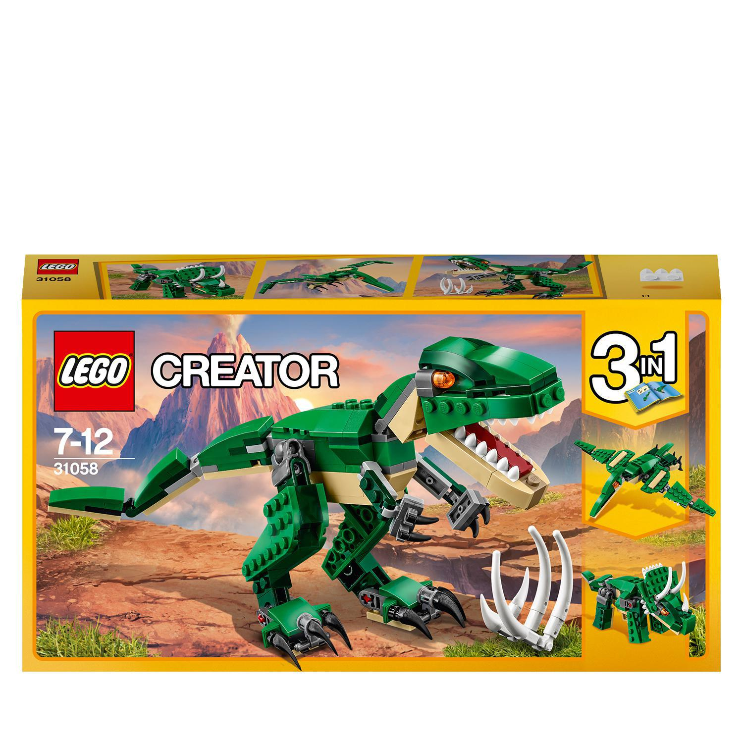 LEGO Creator Box. Grünes Dino-Modell und andere Modelle sind auf den Bildern auf der Box sichtbar.