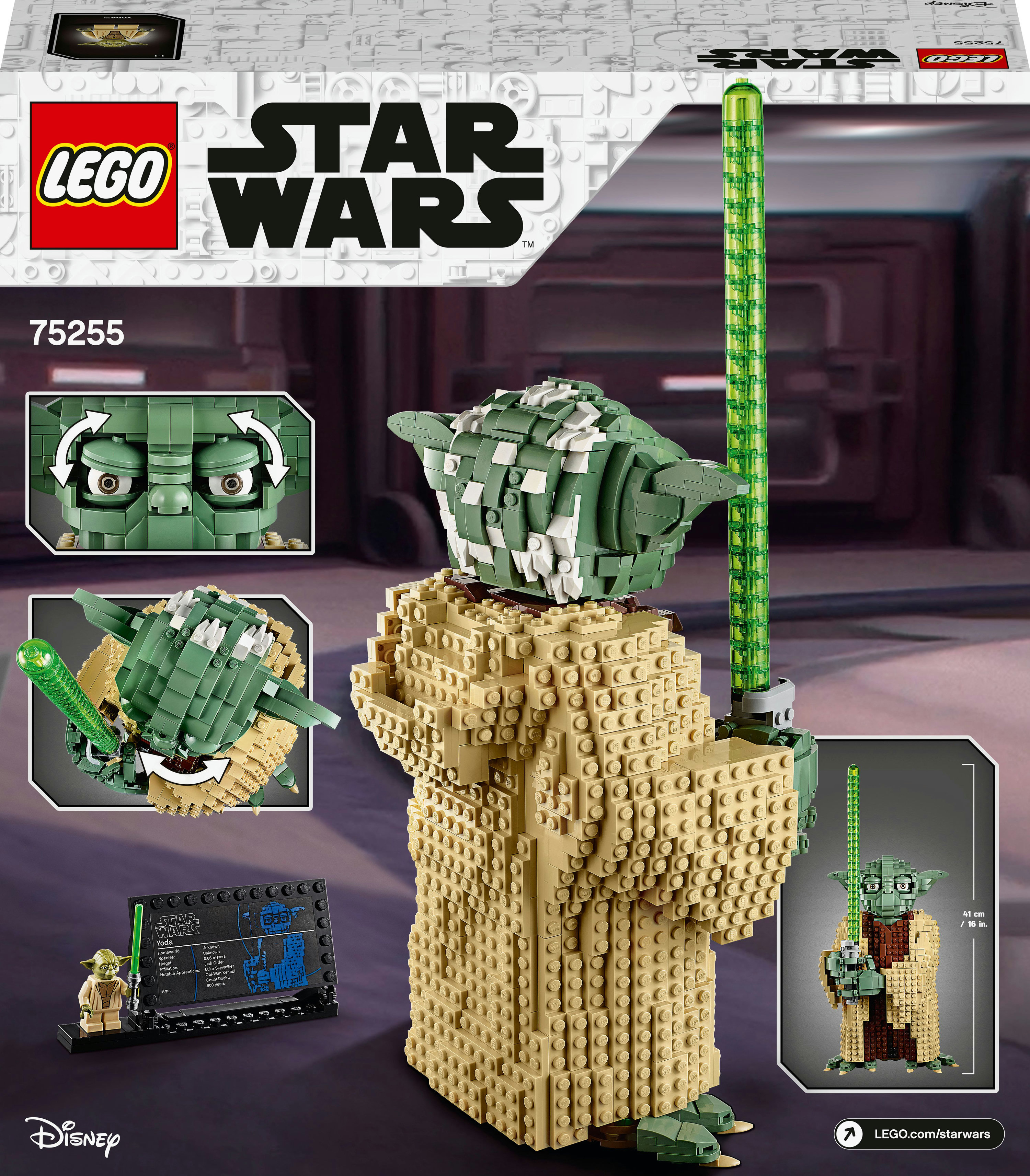 LEGO Star Wars Yoda set, with detailed Yoda figure and box art, green lightsaber.