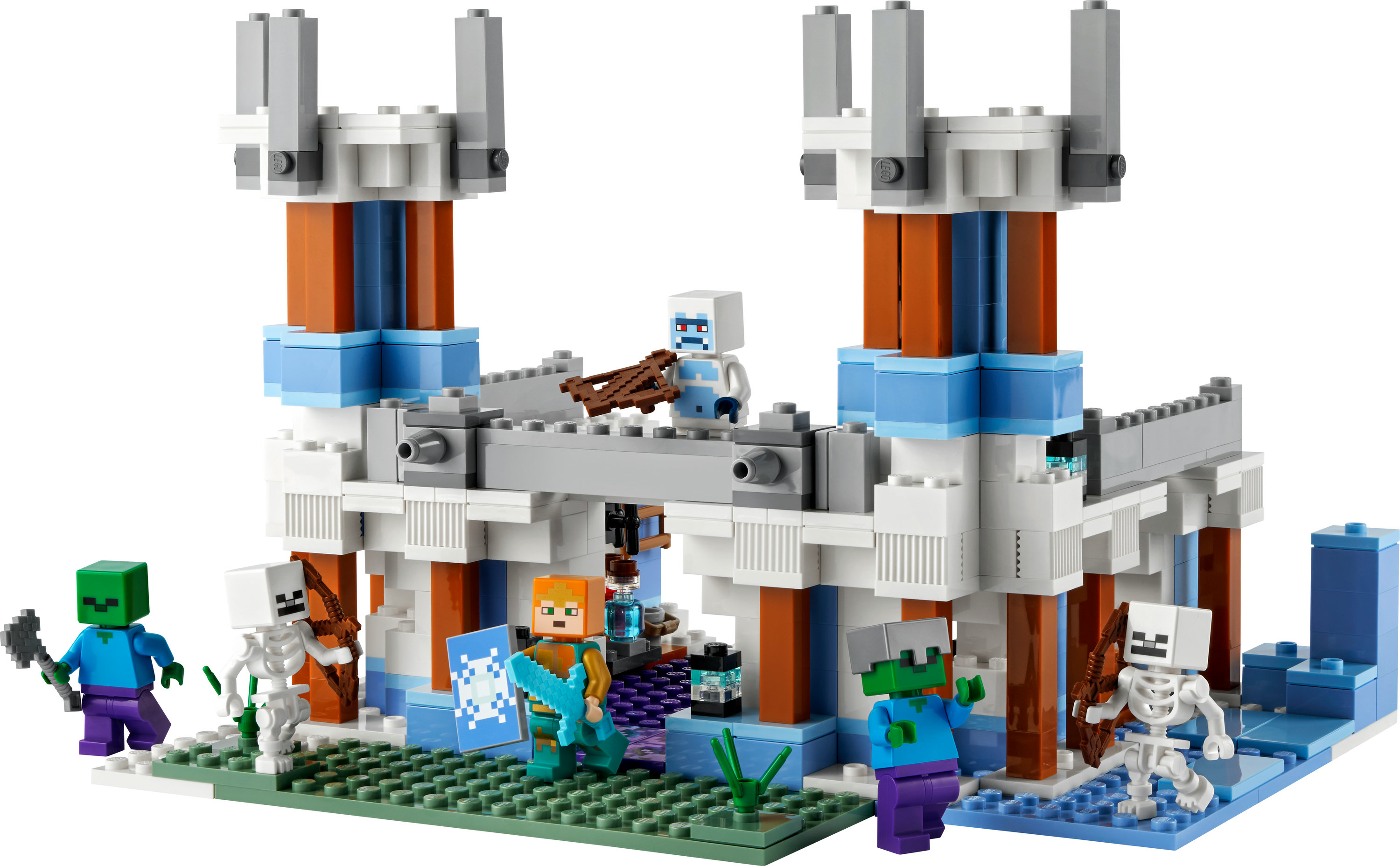 LEGO Minecraft-Set, ein Eispalast mit Figuren und einem Zombie.