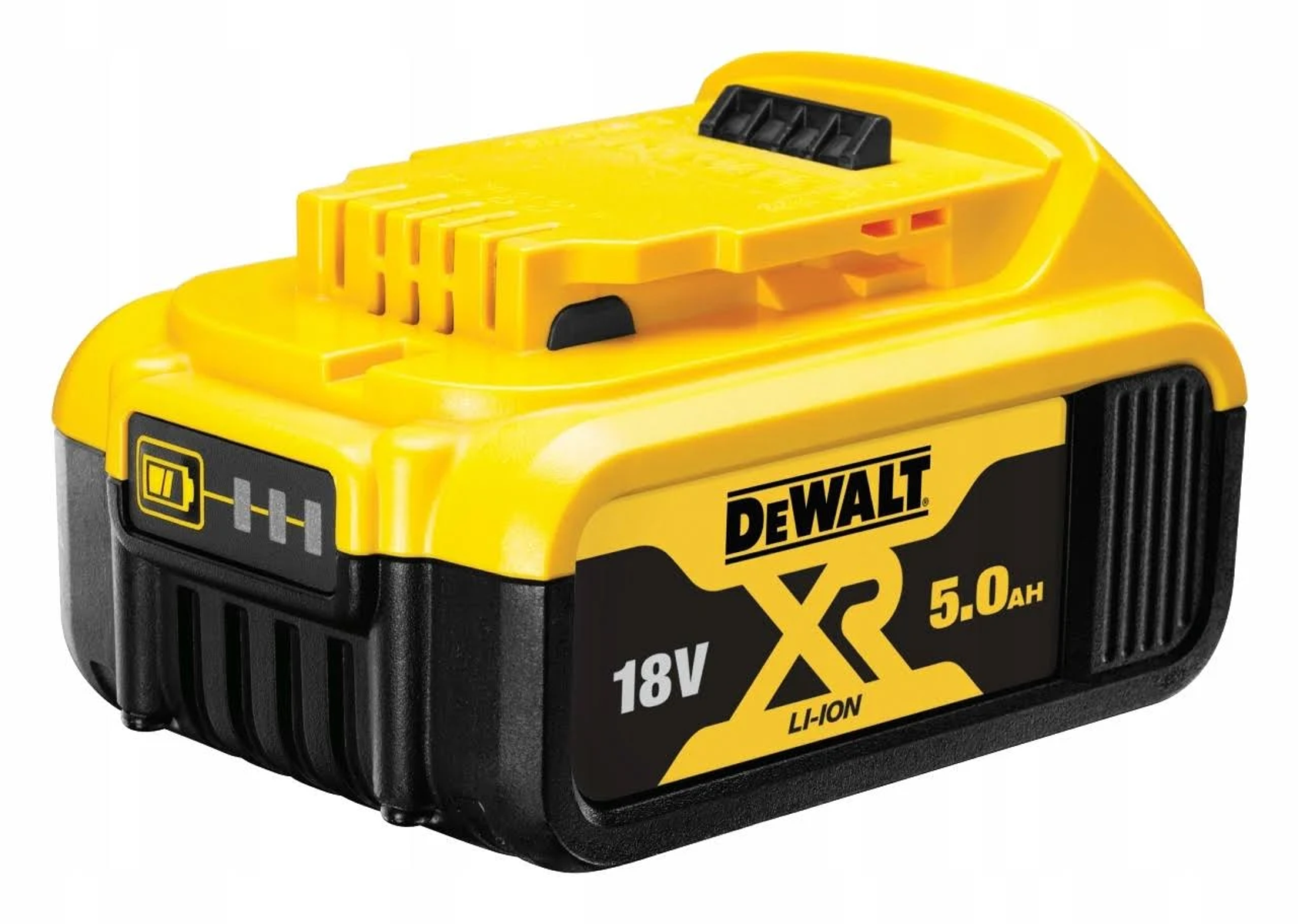 Żółto-czarna bateria DeWalt 18V 5.0Ah Li-Ion.