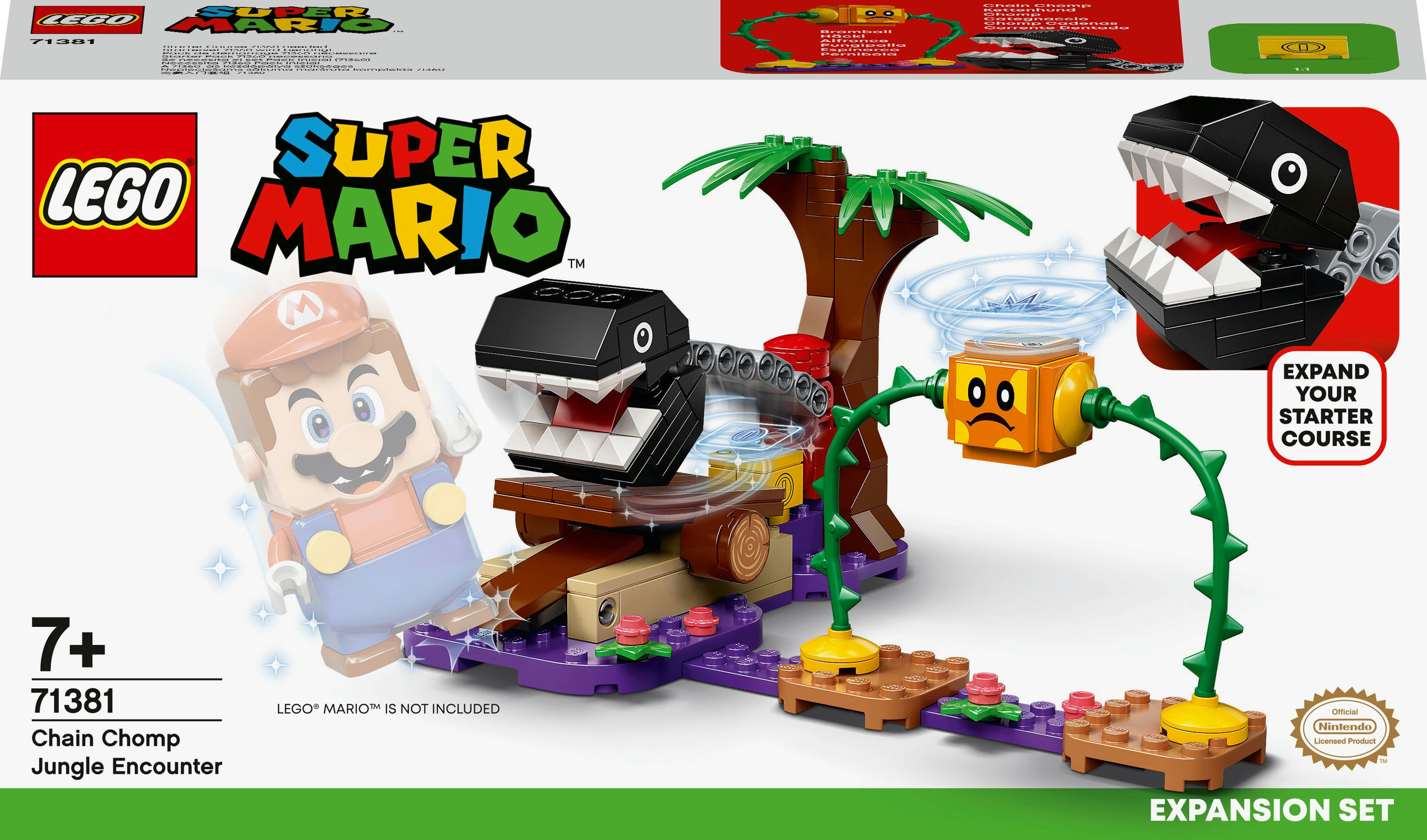 Il set Lego Super Mario mostra un Chomp, la figura di Mario e una costruzione a tema giungla.