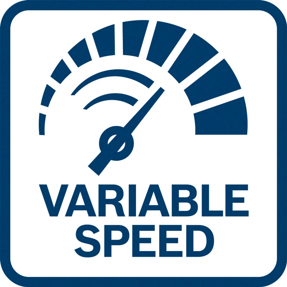Un cuadrado azul con un icono de velocímetro y las palabras 'VARIABLE SPEED' en blanco.