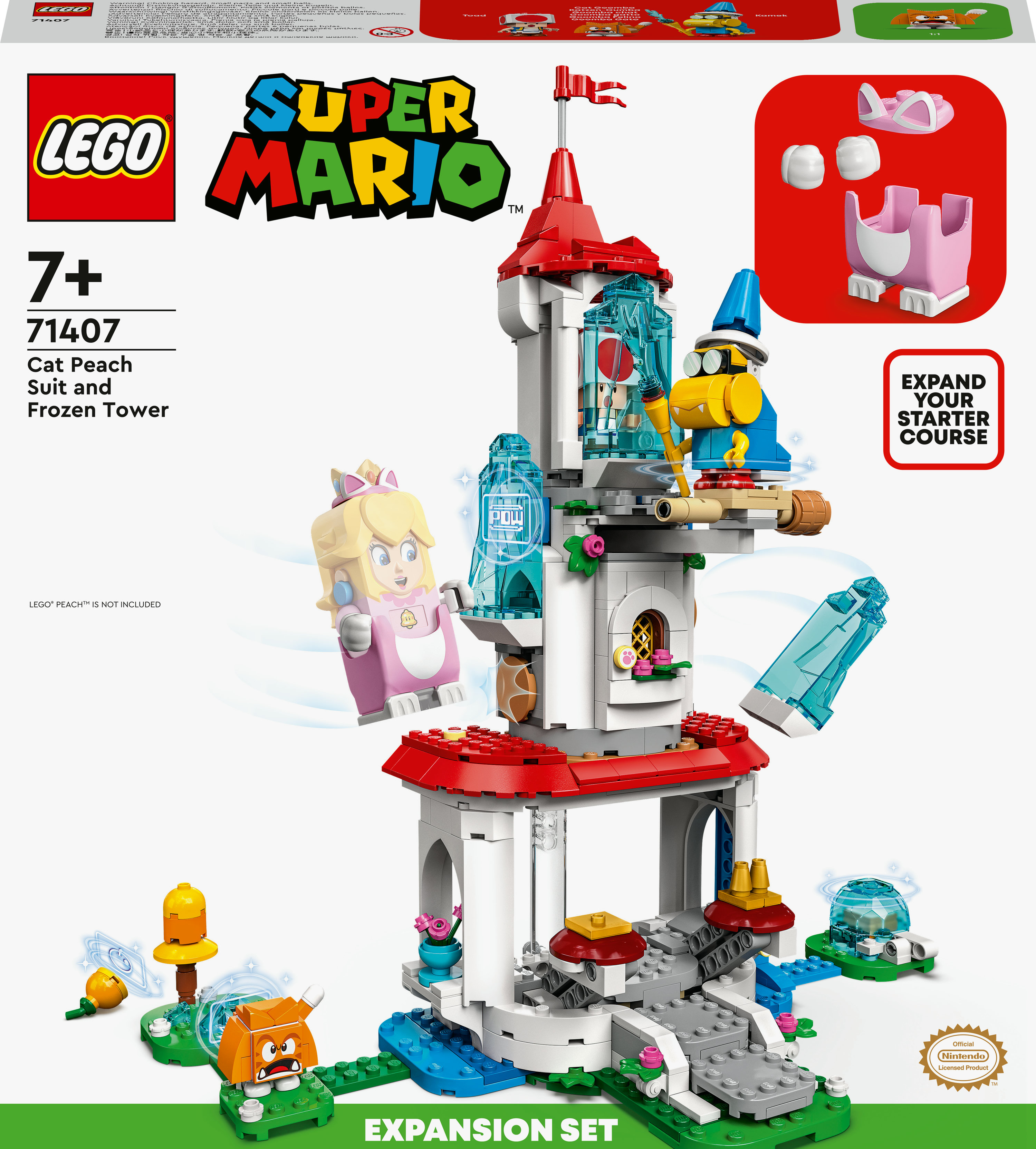 Set Lego Super Mario. Una torre con personaggi, Cat Peach e altri. Set di espansione.