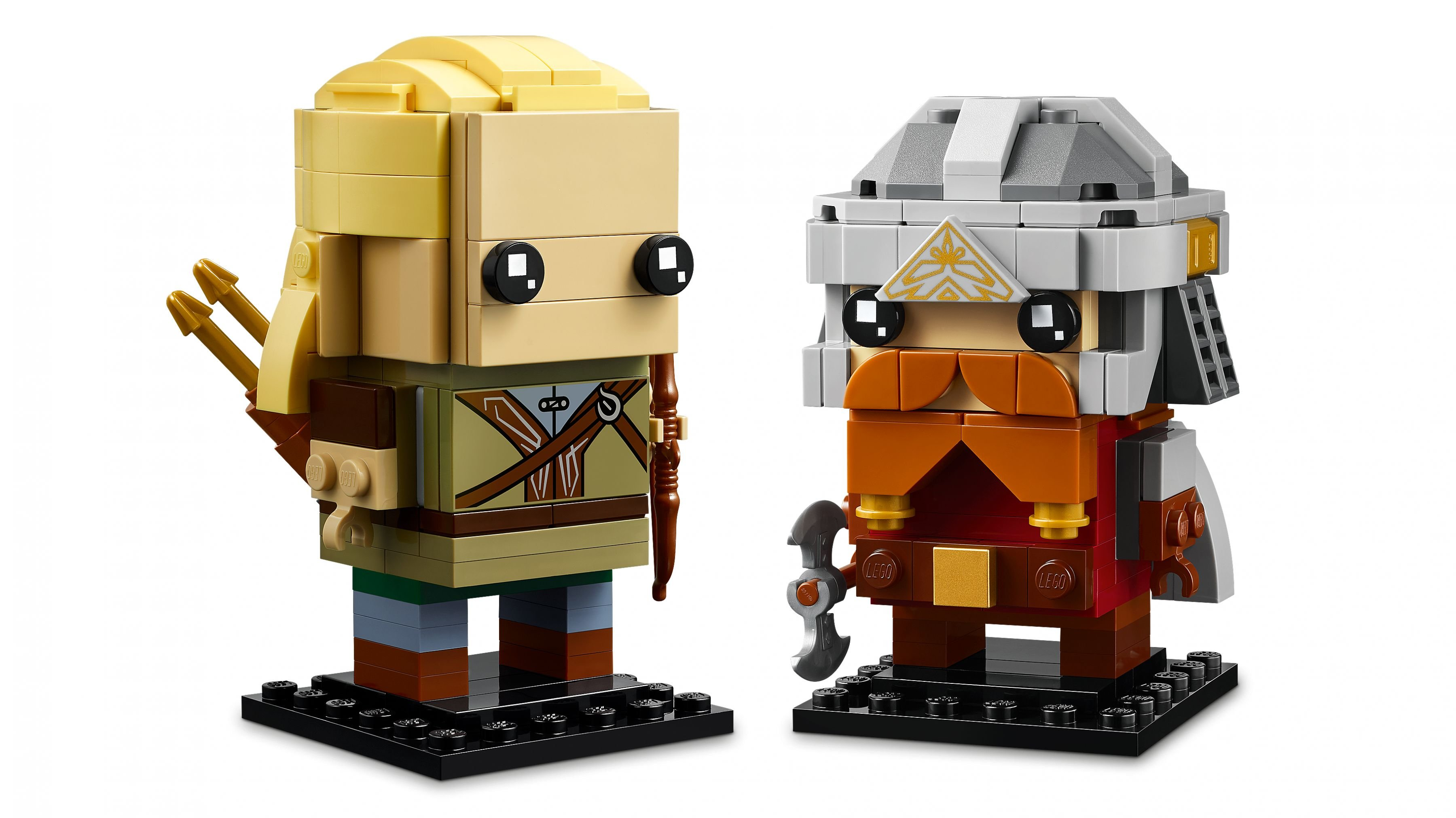 Personaggi Lego BrickHeadz di due personaggi. Uno biondo con arco e freccia, un altro con barba.