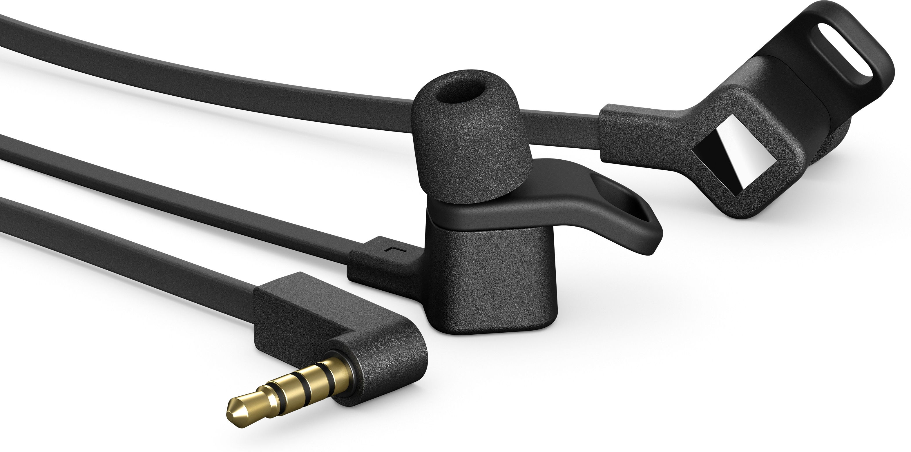 Czarne słuchawki z pozłacanym wtykiem 3,5 mm.