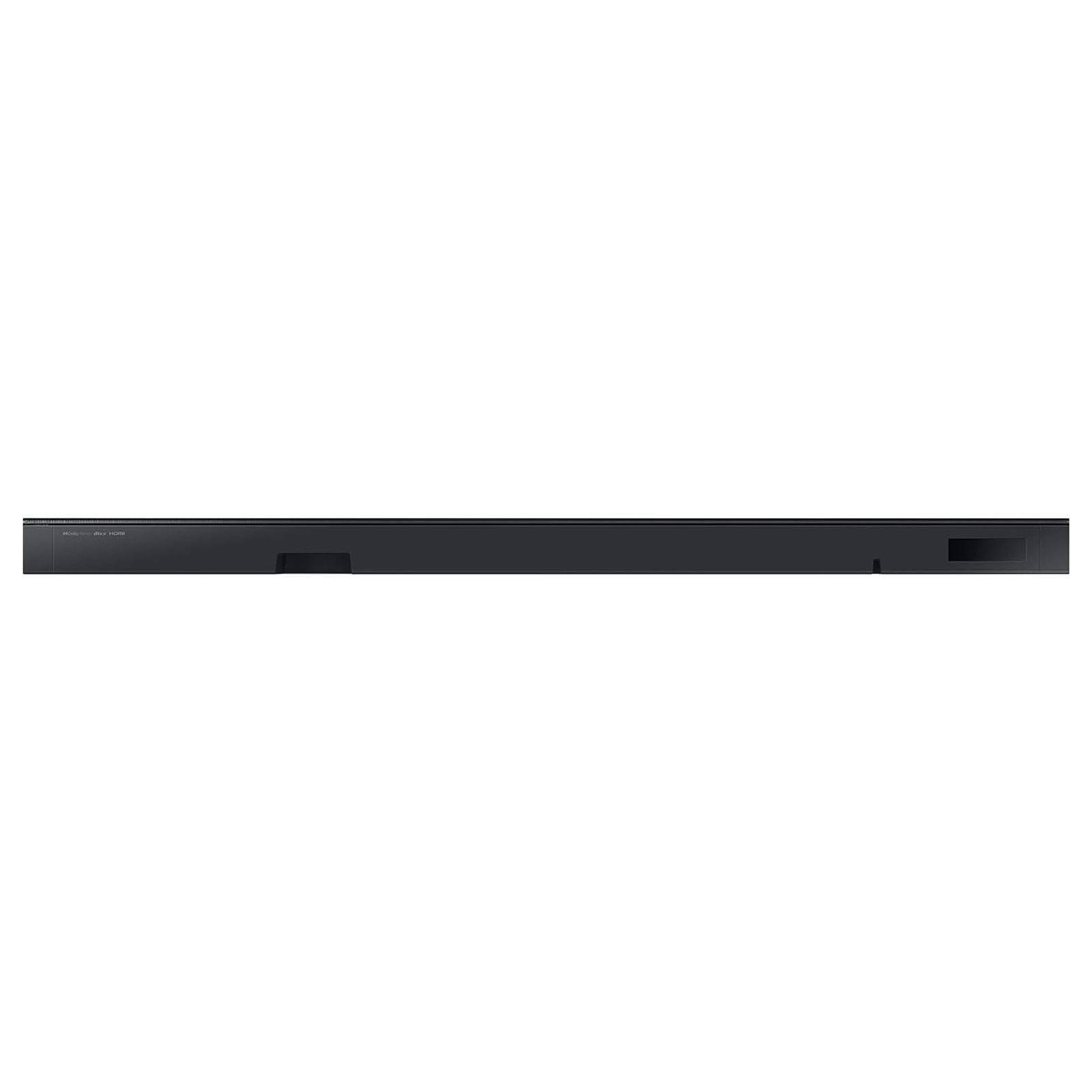 Eine schwarze Soundbar auf weißem Hintergrund, mit sichtbarem Soundbar-Text.