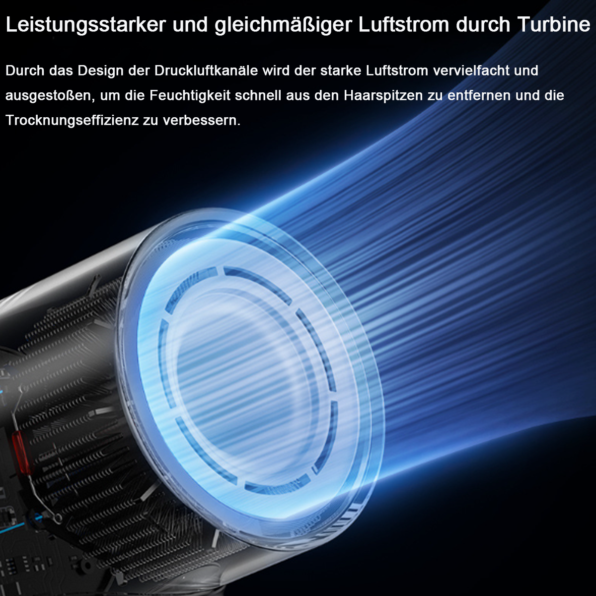 Nahaufnahme eines schwarz-silbernen Geräts mit blauem Licht, das aus einer kreisförmigen Öffnung austritt.