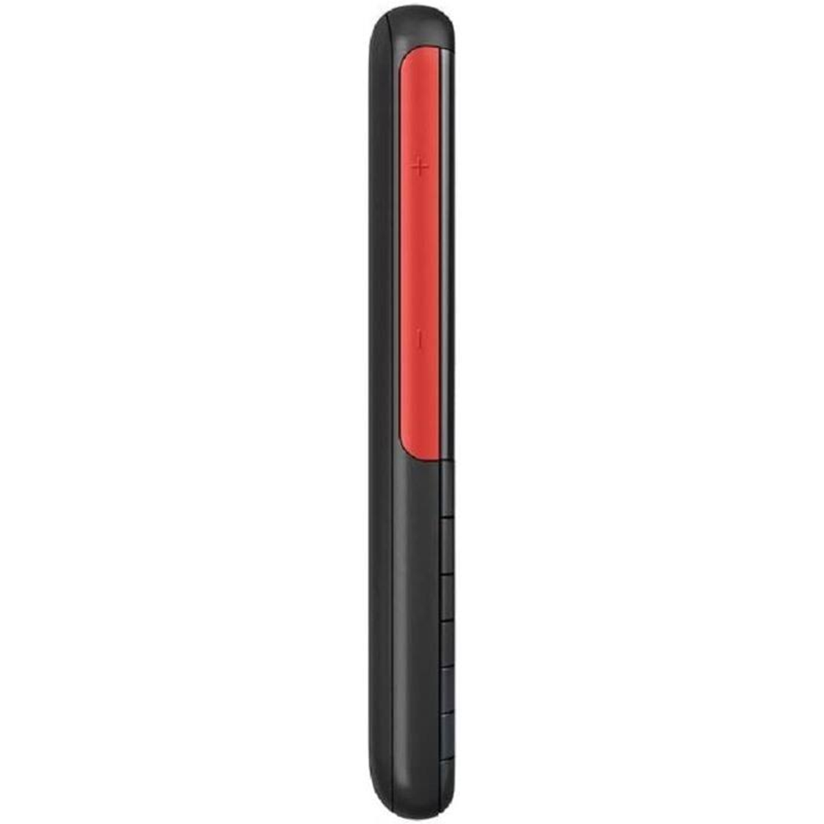 Schwarze und rote Mobiltelefon-Seitenansicht.