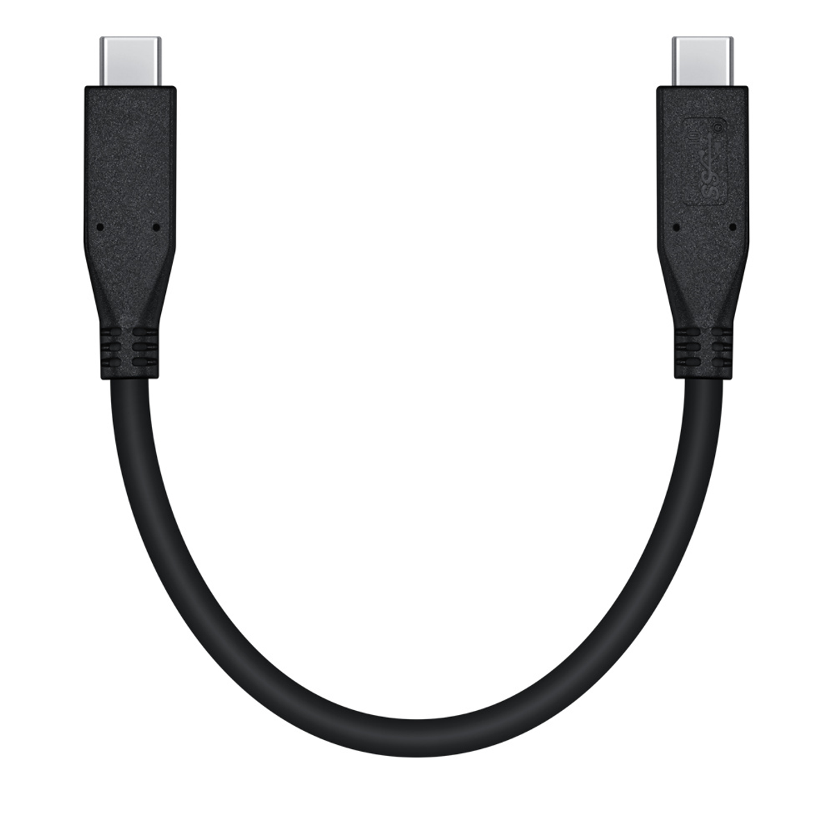 Czarny kabel USB-C z dwoma złączami USB-C. Kabel jest zakrzywiony.