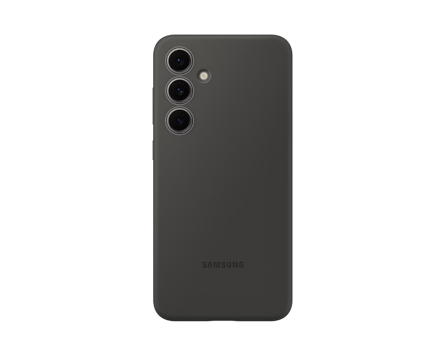 Ciemnoszara obudowa telefonu z trzema obiektywami aparatu i logo Samsung na czarnym tle.