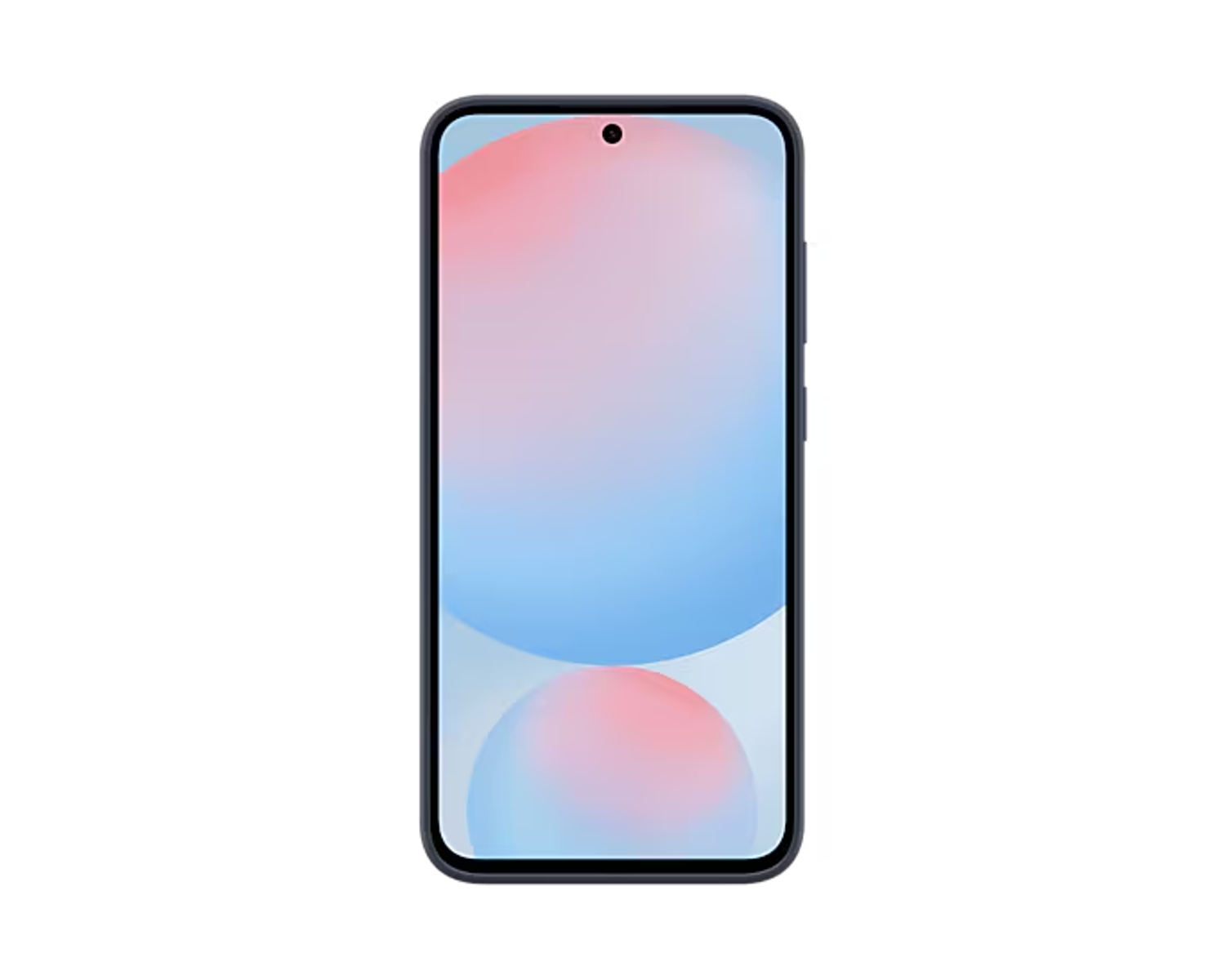 Smartfon z gradientowym tłem w kolorze różowym i niebieskim, czarna ramka.
