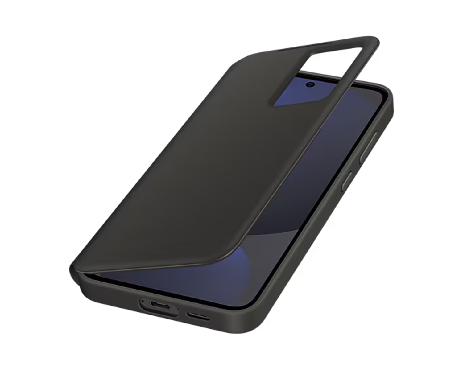 Una custodia nera per telefono che copre parzialmente lo schermo.