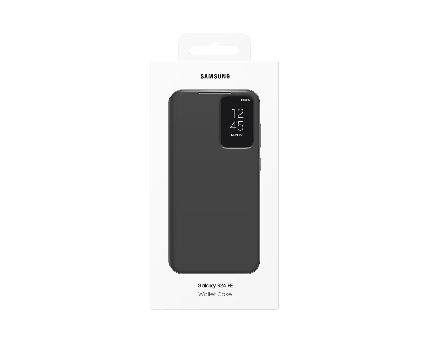 Custodia a portafoglio Samsung Galaxy S24 FE in scatola, colore nero.