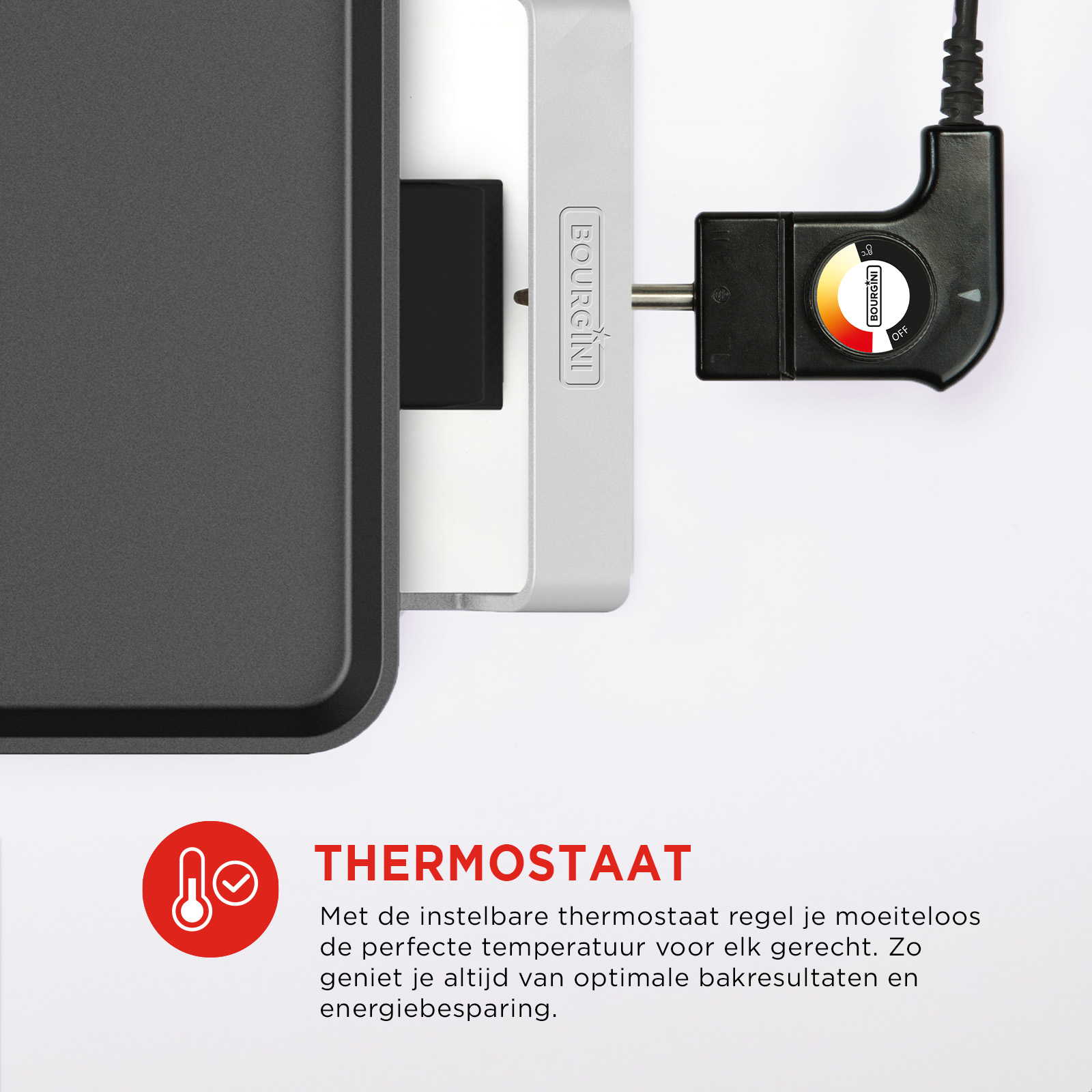 Black cooking plate with a connected control panel with a temperature setting. The panel is black and red.