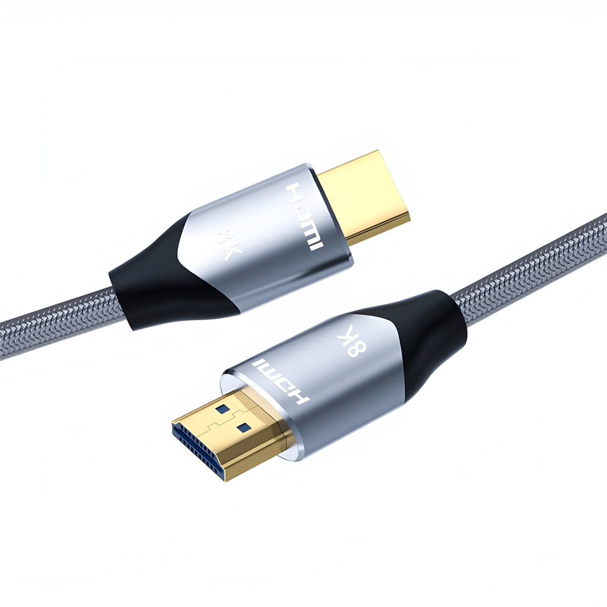 HDMI-Kabel mit goldfarbenen Steckern und silbernen Köpfen.
