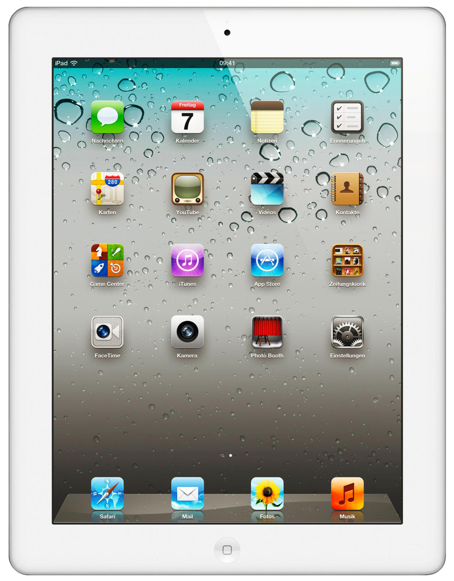 Weißes iPad mit App-Symbolen auf dem Bildschirm.