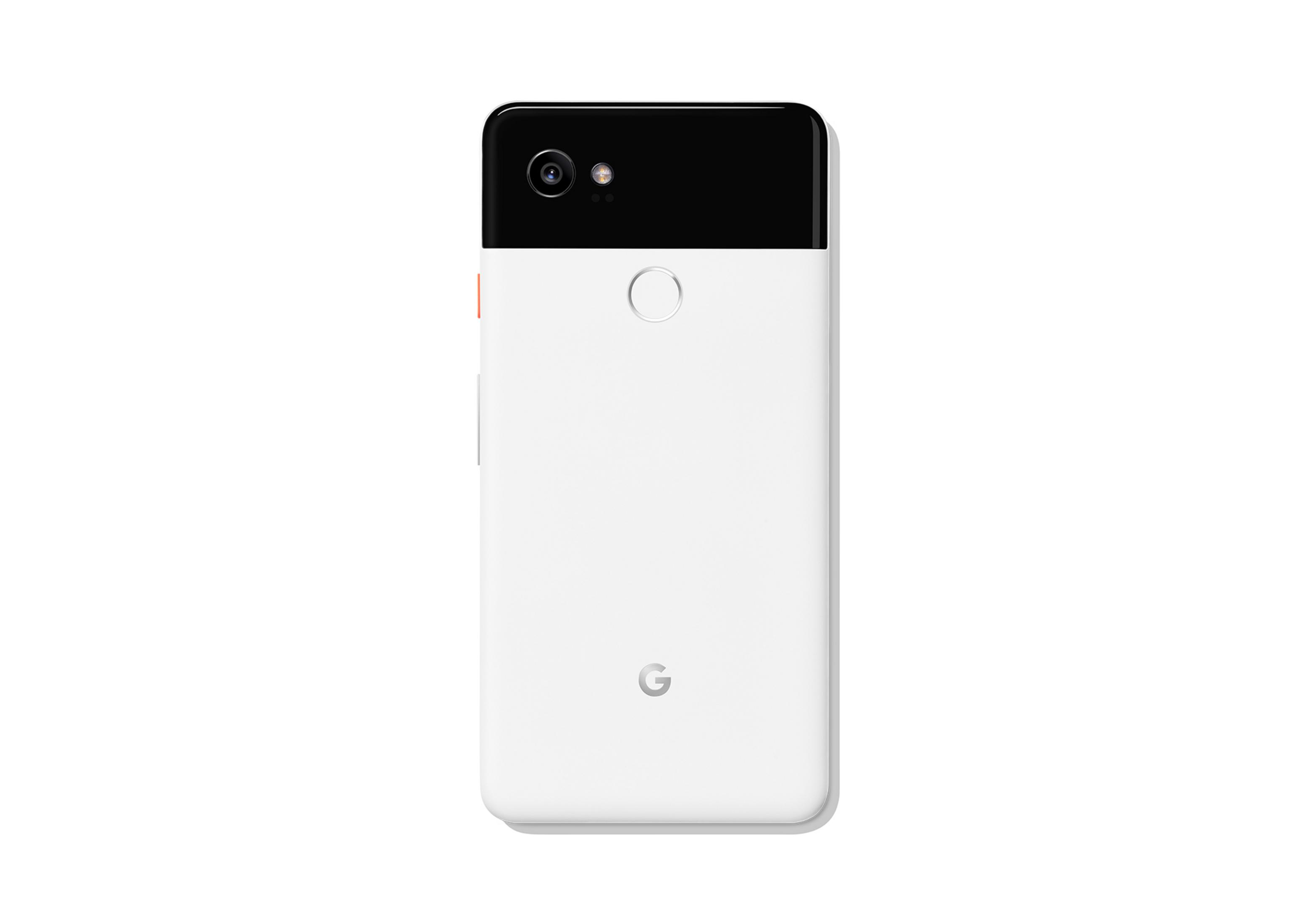 Weiße Smartphone-Rückseite mit schwarzem Oberteil, Kamera und weißem 'G'-Logo. Sauberes, minimalistisches Design.